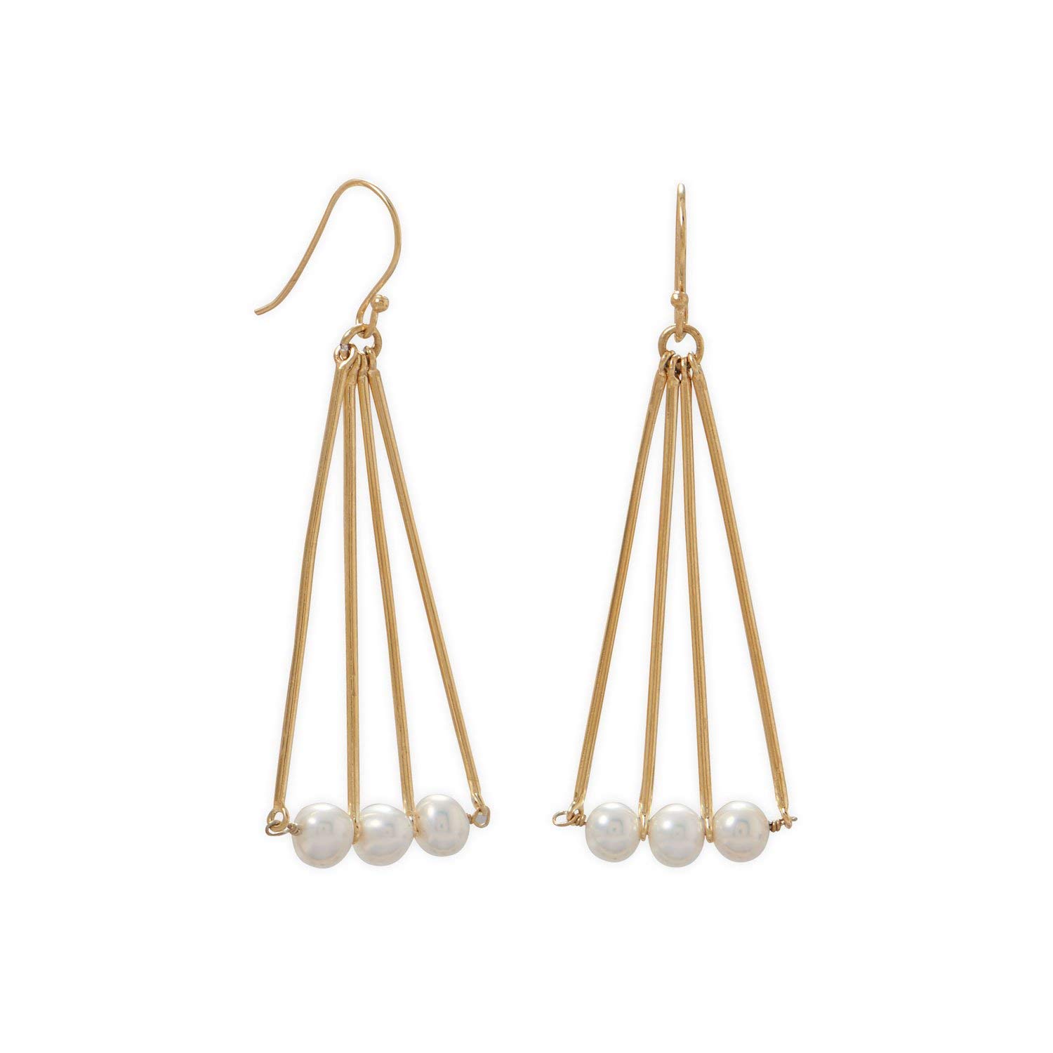 14K Gold Plated Geometric Freshwater Pearl Earrings for Women - Dainty French Wire Drop Earrings for Wedding, Party & Everyday Wear