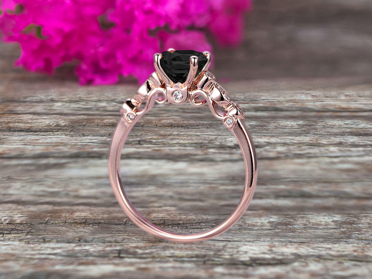 1.25 Carat Round Cut Brilliant Black Diamond Moissanite Engagement Ring in 10k Rose Gold - Perfect for Proposals, Anniversaries & Wedding Bands