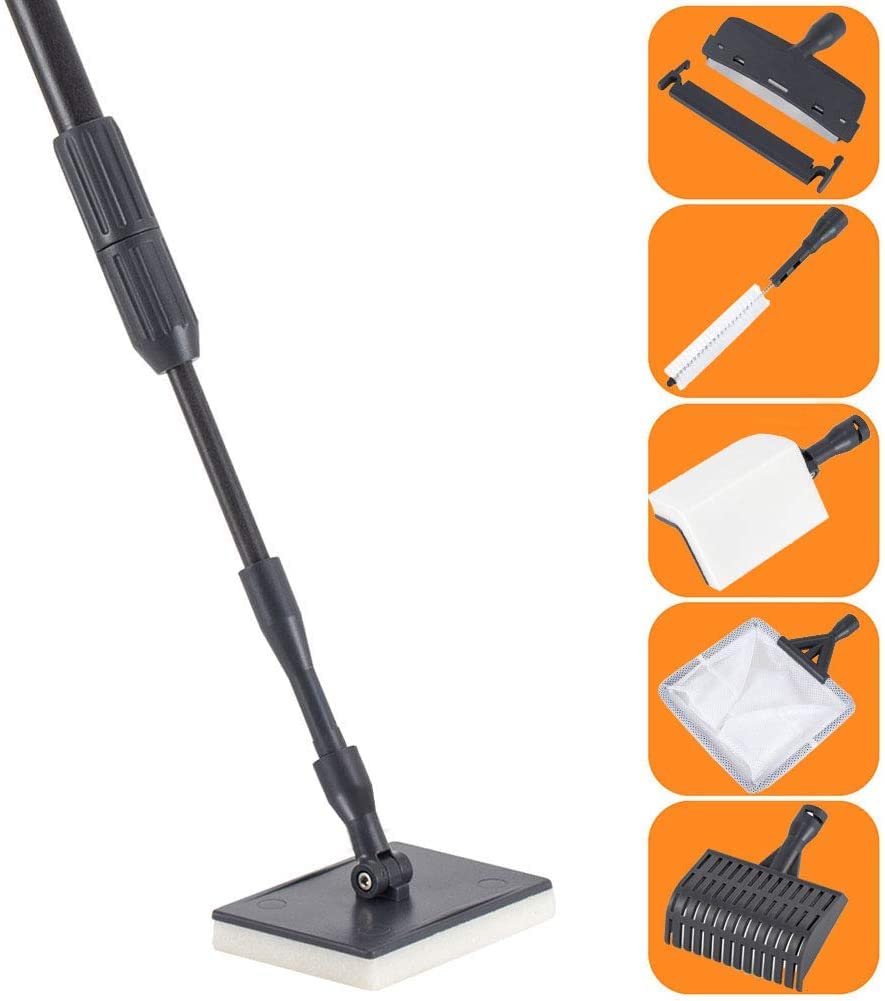 Hygger 6-in-1 Carbon Fiber Aquarium Cleaner Kit - Fish Tank Brush & Scraper for Freshwater/Saltwater Tanks