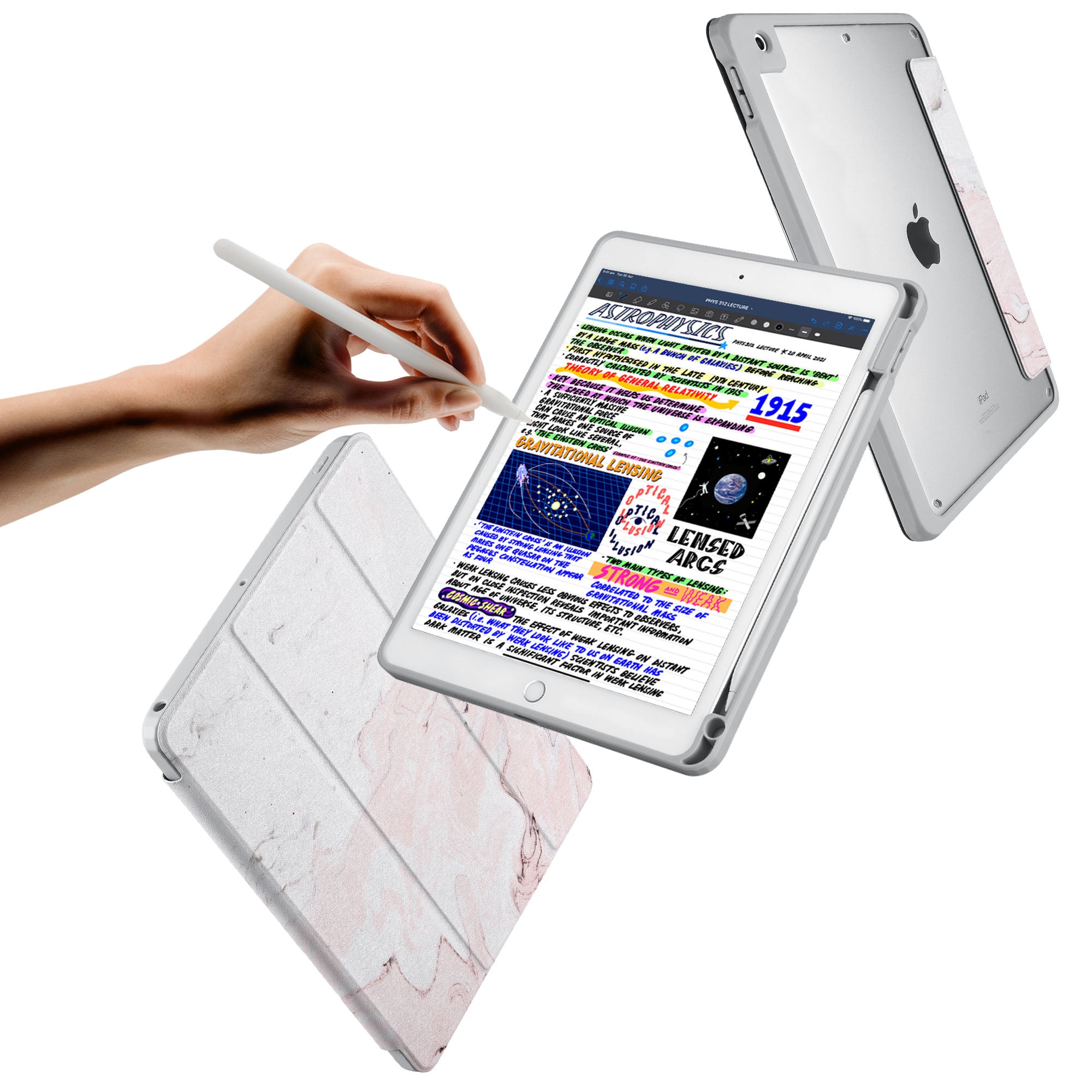 iPad 360 Elite Case - Shockproof Protective Cover with Pink Marble Design for iPad Air/Pro, Perfect for Work, School & Travel Accessories