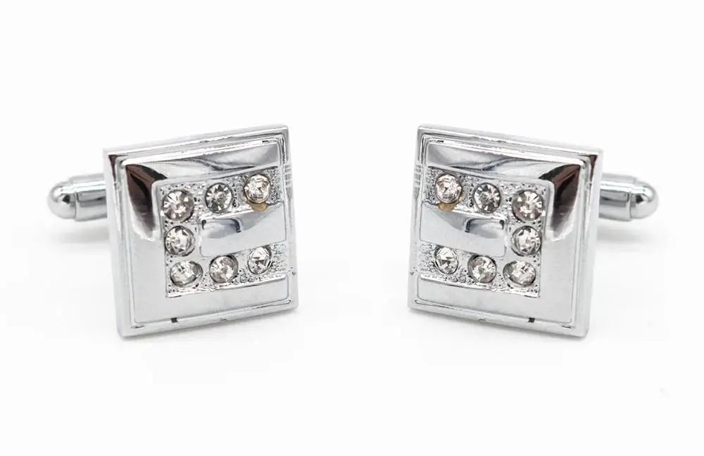 LA Smith Chrome Square Gem Cufflinks for Men - Elegant Dress Shirt Accessories for Weddings, Business & Formal Events