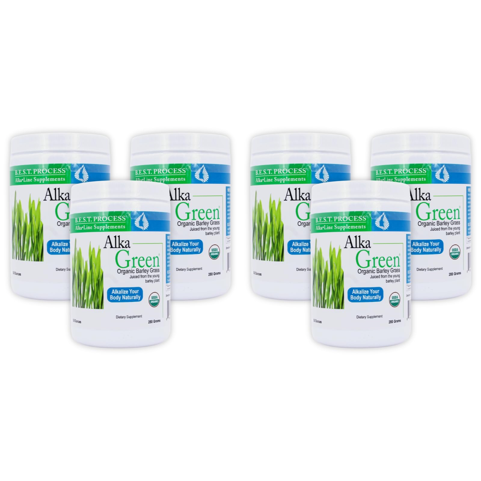 Alka•Green Superfood Powder (6 Pack) - Organic Alkaline Barley Grass Supplement Rich in Enzymes & Amino Acids - Nutrient-Dense Super Greens for Detox & Energy Boost - Perfect for Smoothies, Juices & Daily Wellness Routine