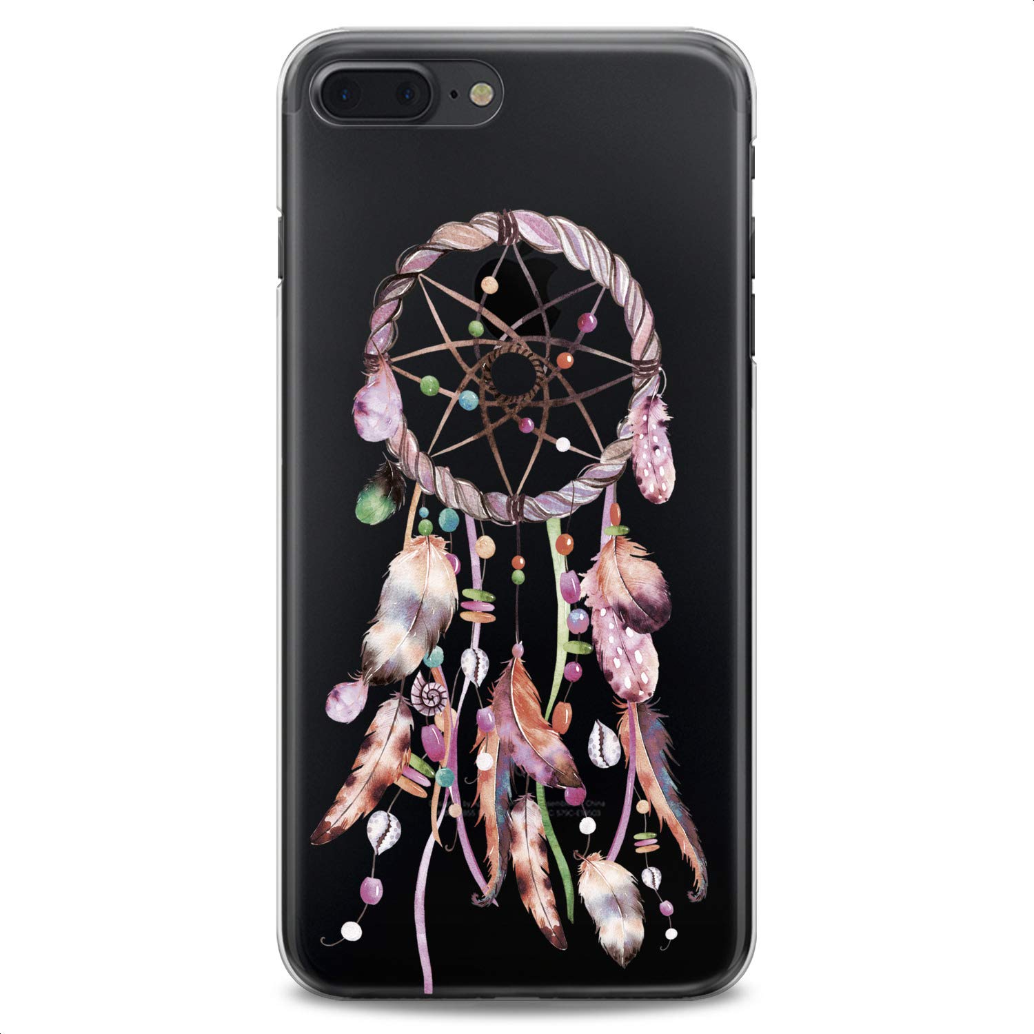 Premium TPU Phone Case for iPhone 16/15/14/13/12/11 Pro Max/Plus/Mini/XS/XR/X/8+/7/6/5/SE - Clear Tribal Totem Design with Cute Pink Feather Catcher - Slim Flexible Silicone Protective Cover for Everyday Use & Trendy Style