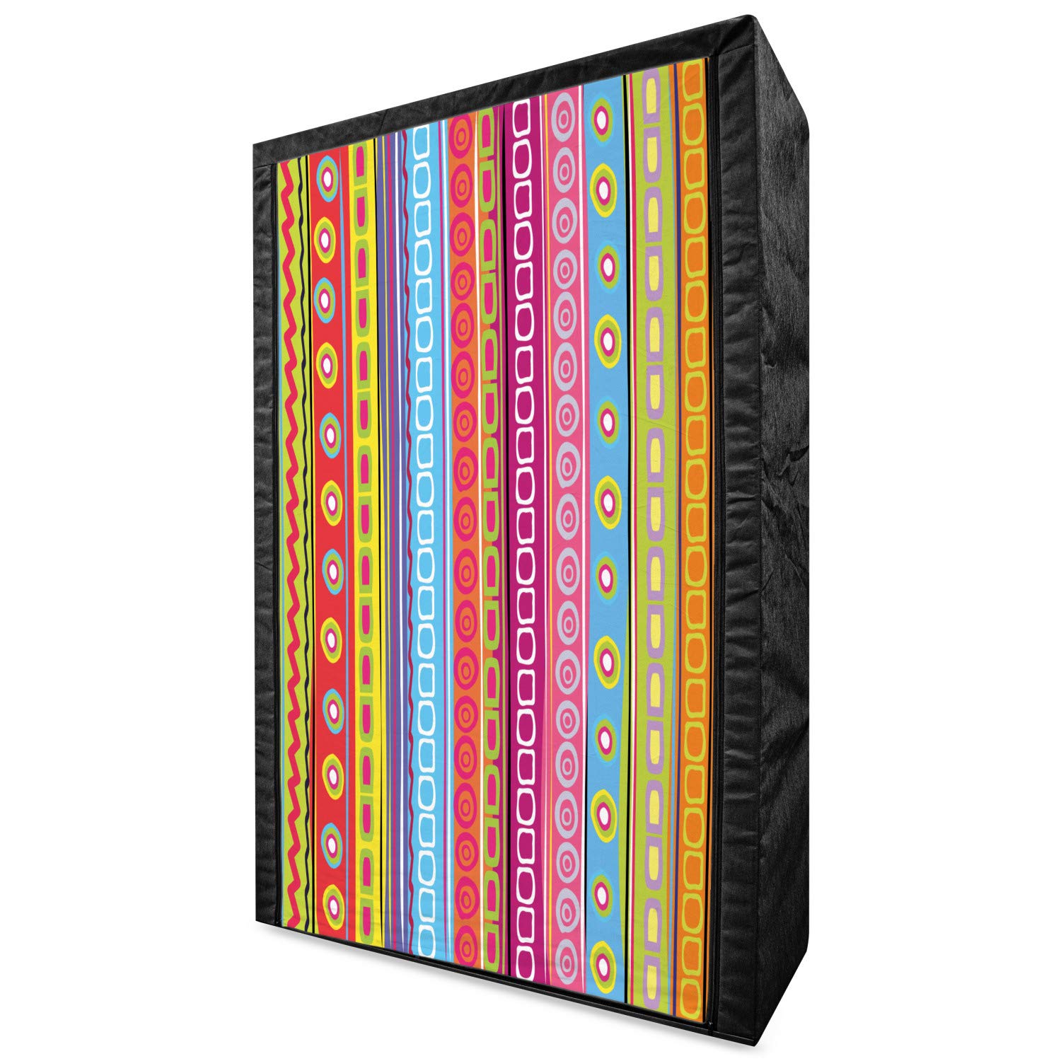 Ambesonne Striped Portable Fabric Wardrobe - Colorful Retro Boho Pattern with Shelves, 42.5 Inch Multicolor Clothing Organizer | Perfect for Bedroom, Dorm, Closet Storage & Travel Use