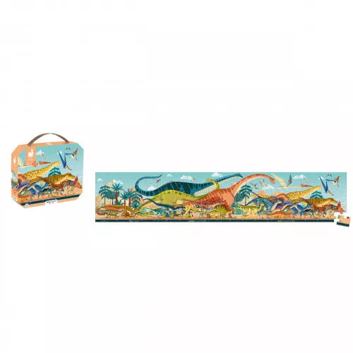 Janod Panoramic Dinosaur Puzzle - 100 Piece Educational Jigsaw Puzzle for Kids Ages 6+ | Perfect for Family Game Night & Learning Activities
