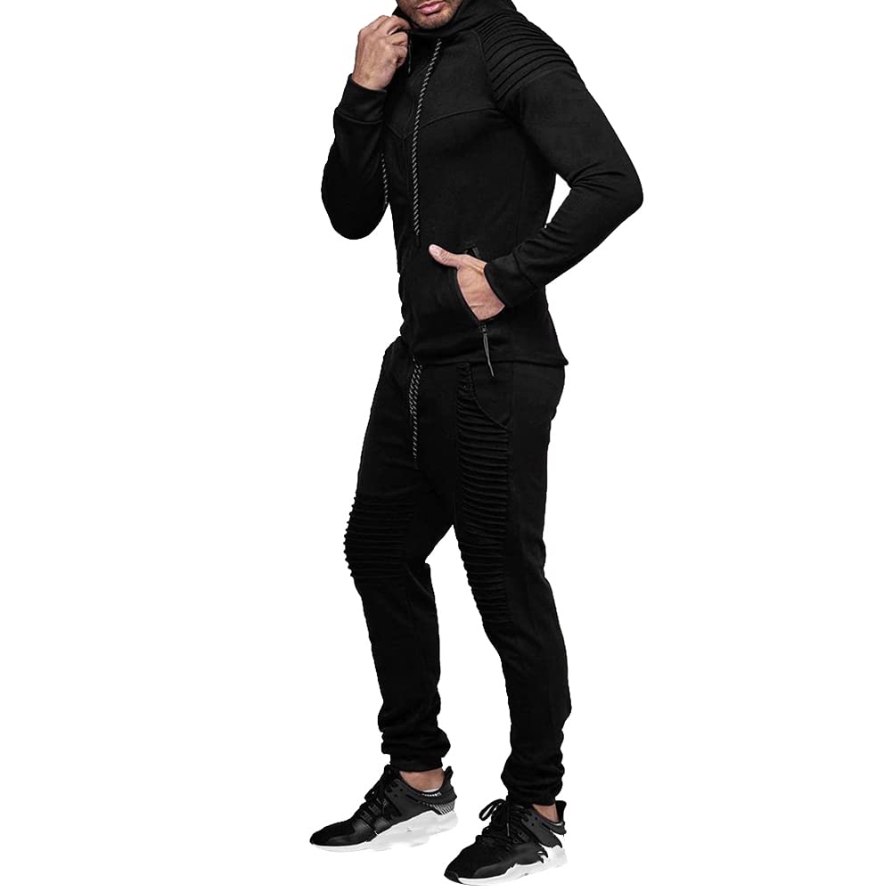 Men's Casual Full Zip Hoodie & Jogger Sweatsuit Set - Lightweight Athletic Tracksuit for Running, Gym, Workout & Lounge Wear - Comfortable Sports Sweatpants & Jacket Outfit