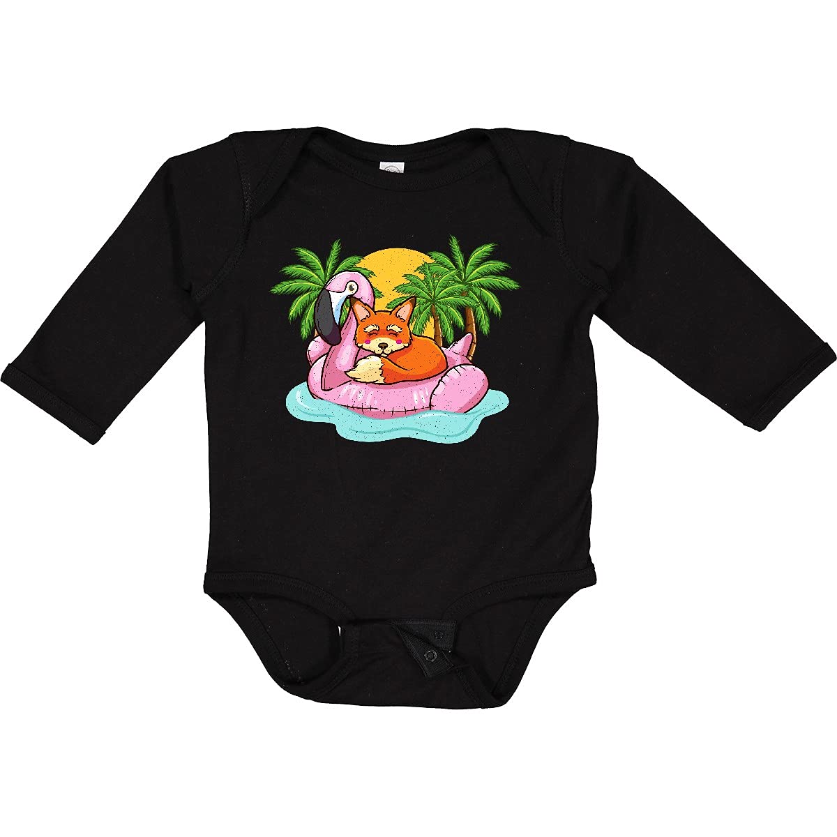 Inktastic Fox Flamingo Tropical Beach Vacation Long Sleeve Baby Bodysuit - Cute Animal Print Onesie for Boys & Girls, Perfect for Beach Trips, Family Photos & Casual Outings