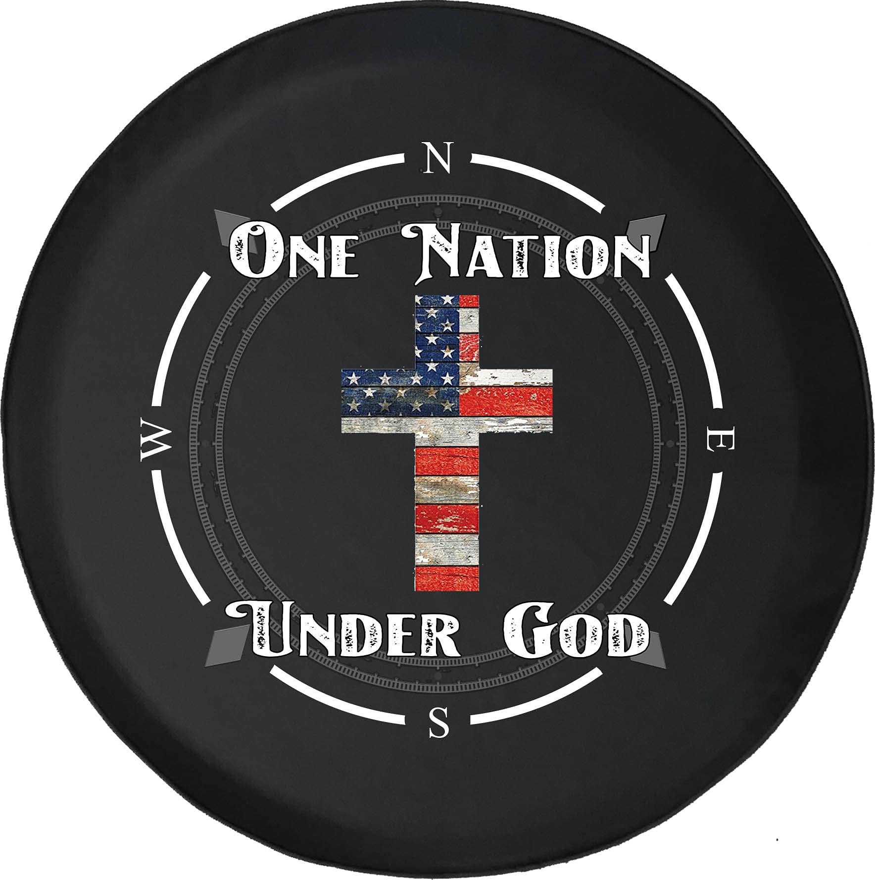 American Flag Spare Tire Cover with Wooden Cross - One Nation Under God Design - Fits SUV, Trailer, RV & Most Vehicles - Durable Wheel Accessory for Outdoor Adventures & Road Trips
