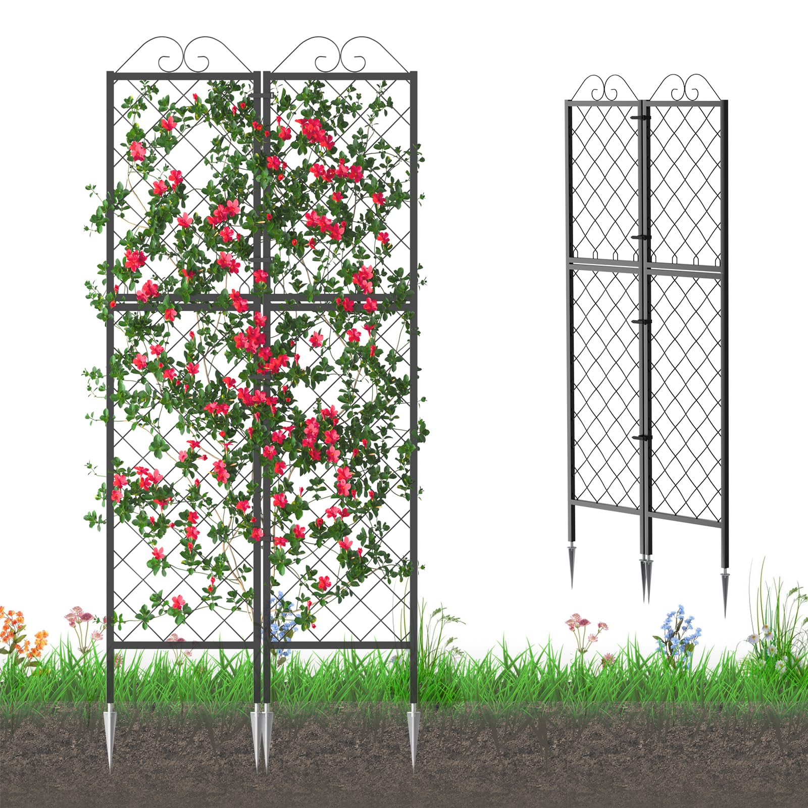 Zhongma 2 Pack 77.2 Inch Tall Metal Garden Trellis for Climbing Plants - Rust-Resistant Plant Support for Flowers, Vegetables, Vines | Perfect for Outdoor Gardens, Backyard Landscaping & Vertical Gardening