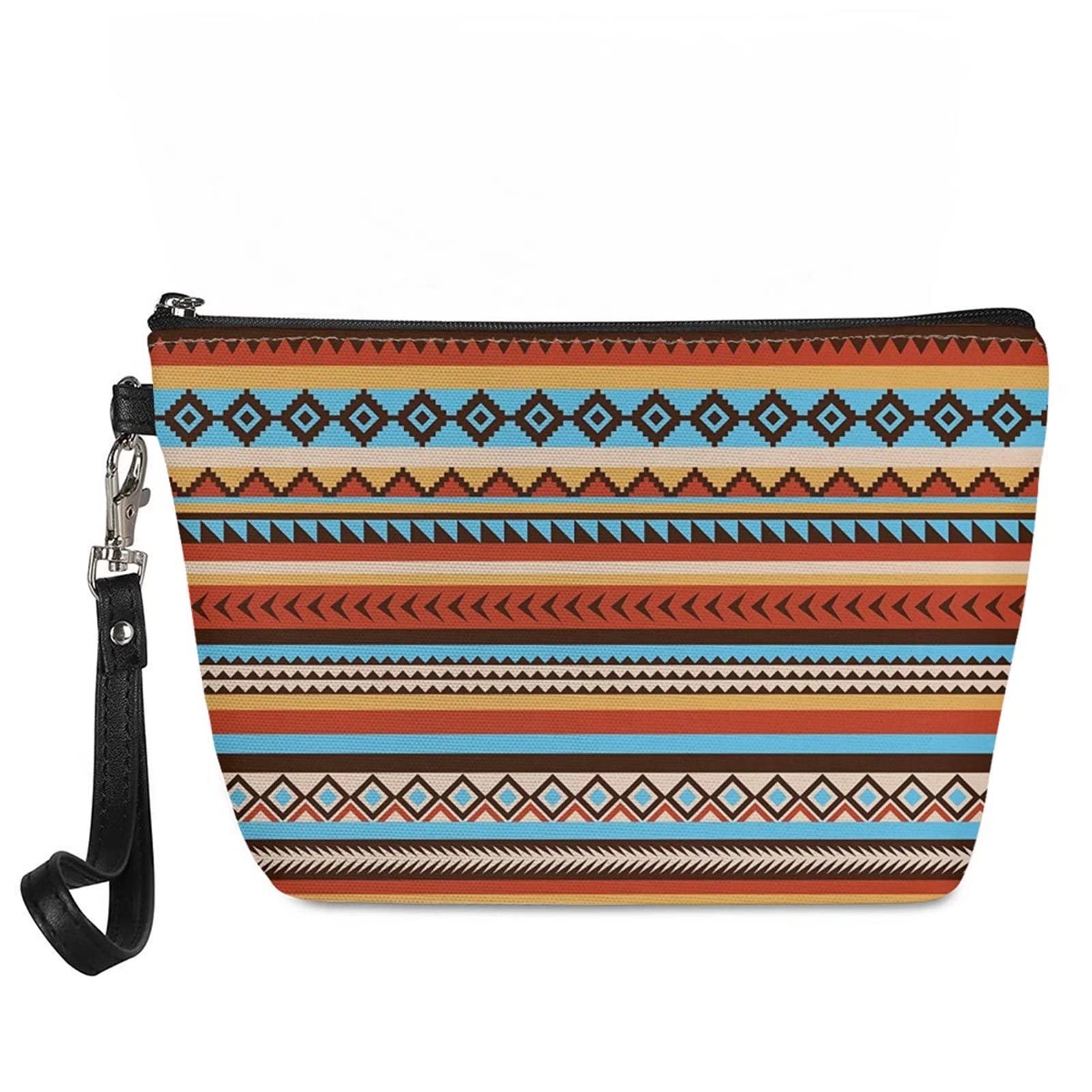 Stylish Tribal Geometric Print PU Leather Makeup Bag - Waterproof Cosmetic Pouch & Travel Toiletry Organizer for Women & Girls | Perfect for Travel, Gym, and Daily Essentials Storage