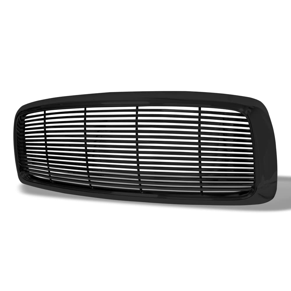 Glossy Black ABS Front Hood Bumper Grill Guard Compatible with 2002-2005 Dodge Ram 1500 & 2003-2005 Ram 2500/3500 - Durable Protection for Off-Road & Truck Customization