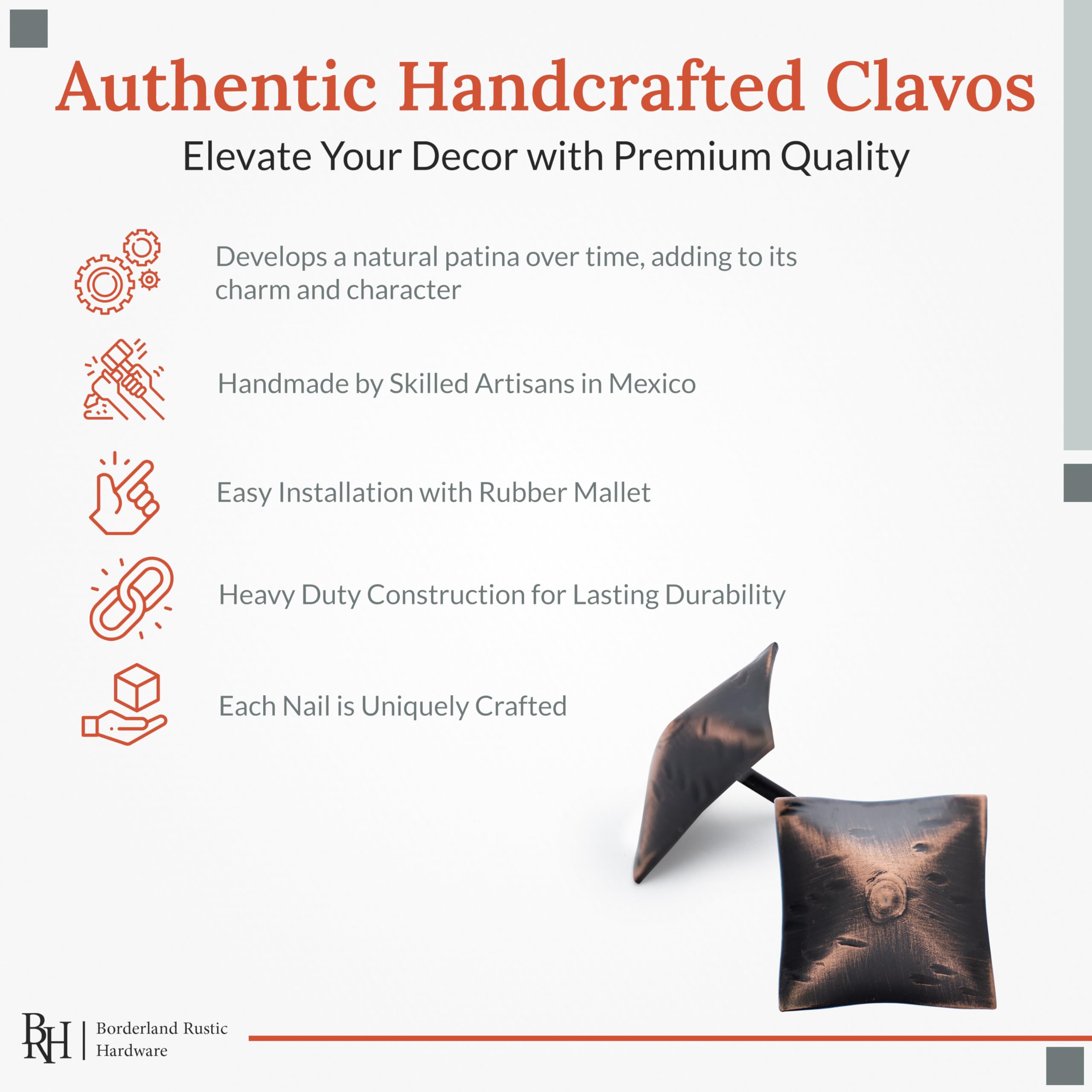 100 Pack 1.25 Inch Large Square Clavos Decorative Nails - Oil Rubbed Bronze Finish - Rustic Square Head Fasteners for Farmhouse Decor, Barn Doors, Wood Beams, Shutters & Gates - Perfect for DIY Home Improvement & Rustic Interior Design Projects