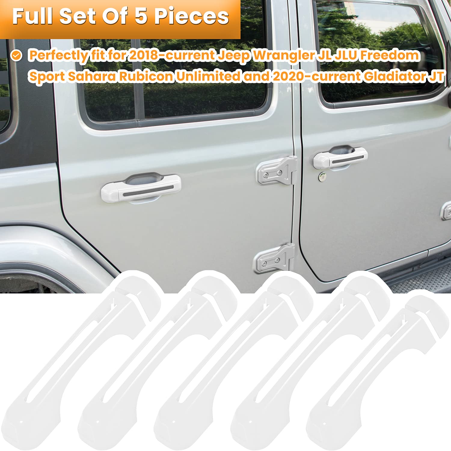 Jeep Wrangler Door Handle Covers 2018-2024 - White 5PCS for JL/JLU Models - Exterior Protection Upgrade