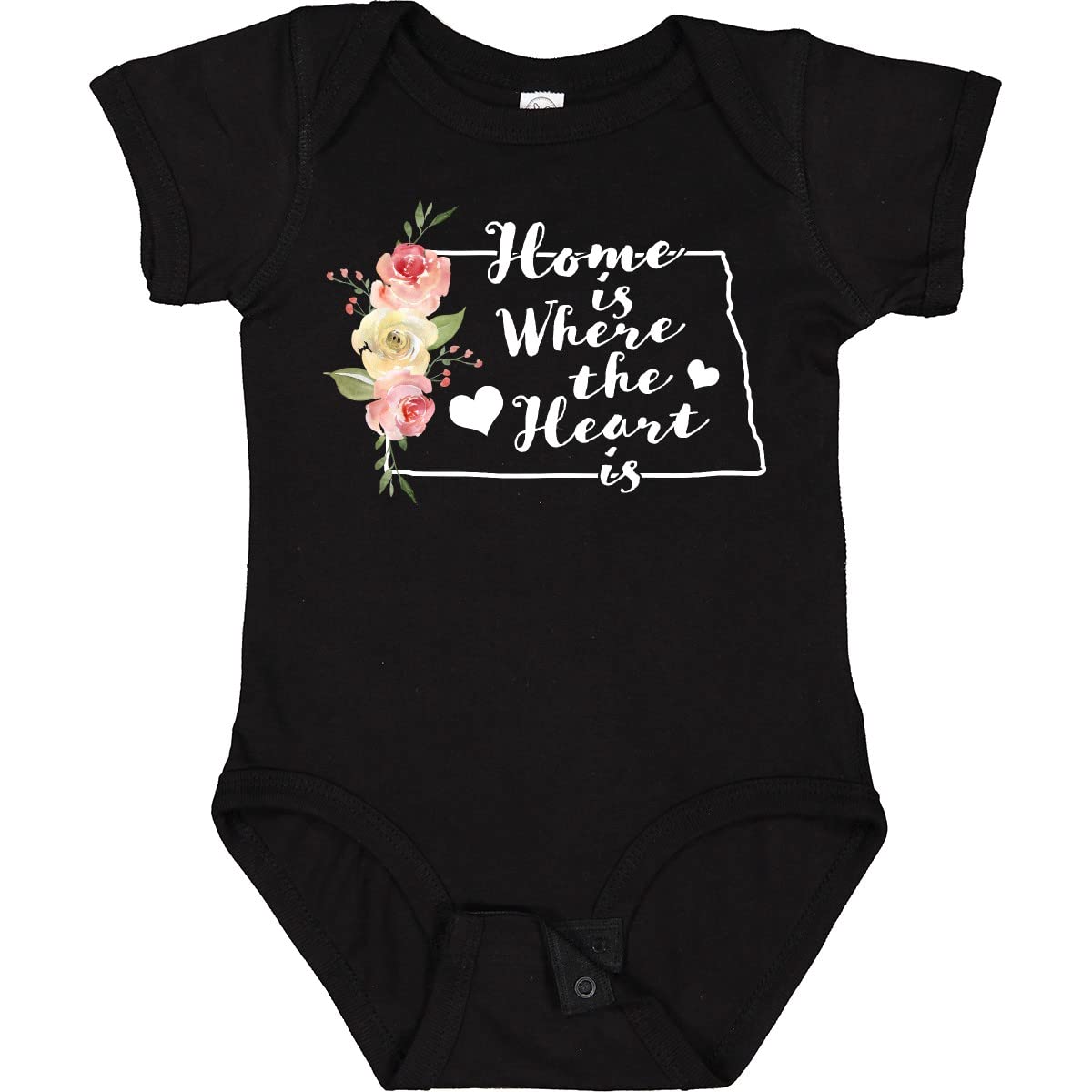 Inktastic North Dakota Home is Where The Heart is Watercolor Baby Bodysuit - Soft Cotton Infant Onesie for Newborns, Baby Showers & Family Photos
