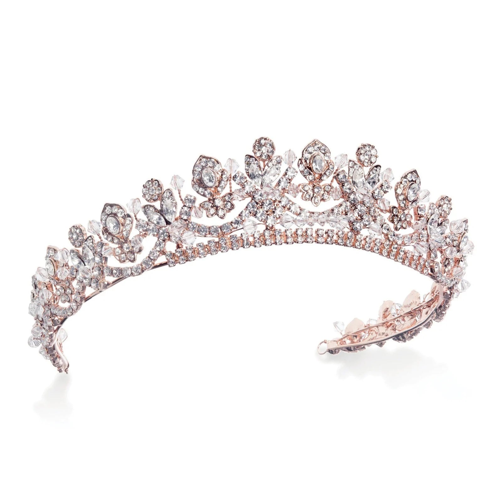 Elegant Rose Gold Wedding Tiara with Sparkling Crystals - Princess Aria Style Bridal Crown for Weddings, Prom, Pageants & Special Occasions