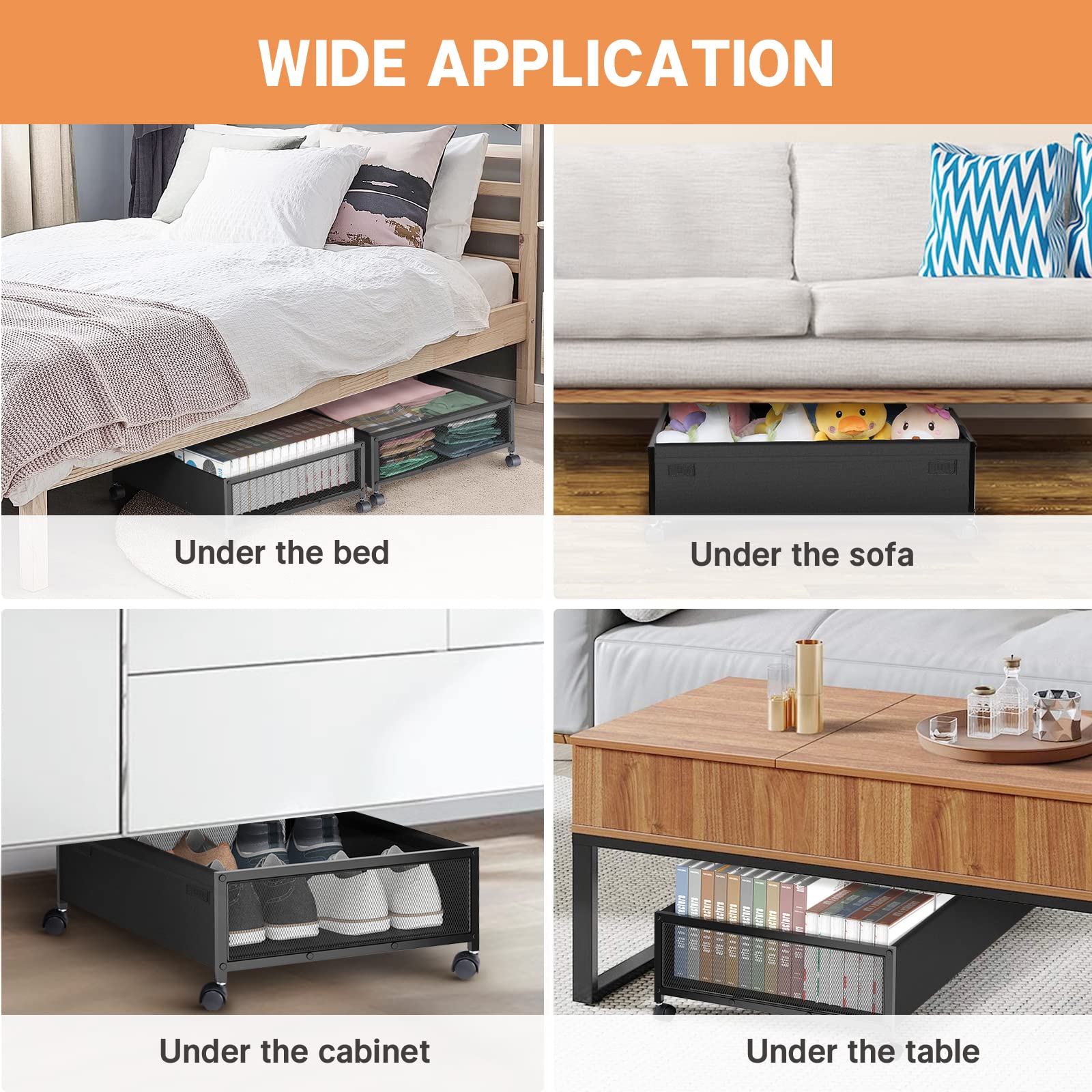 2-Pack Under Bed Storage Bins with Wheels & Lids - Fulpower Rolling Underbed Organizer Containers for Clothes, Shoes, Toys, Books & Blankets | Space-Saving Bedroom & Closet Storage Solution