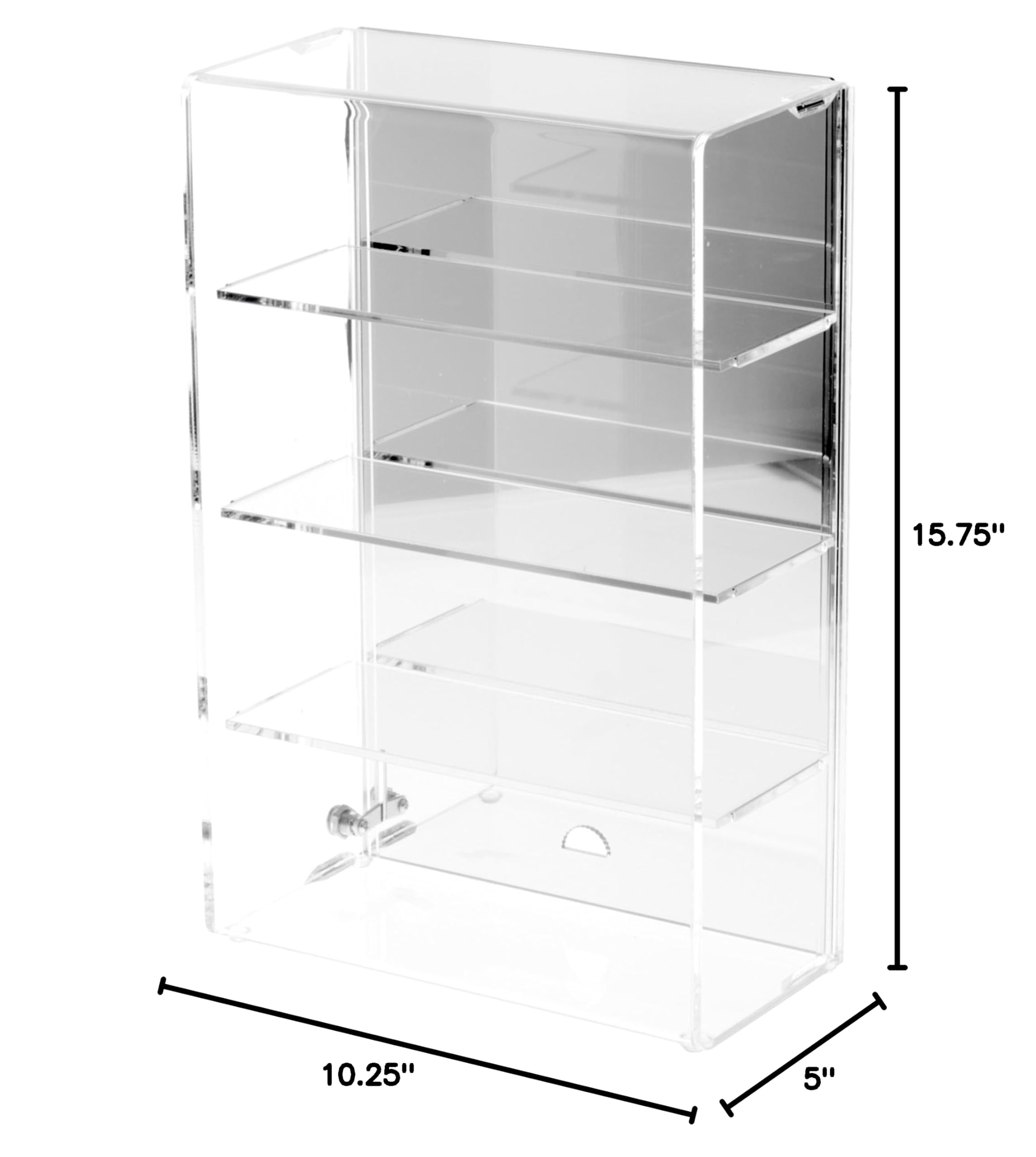 Plymor Clear Acrylic Locking Display Case with Sliding Back & 3 Mirrored Shelves - 15.75