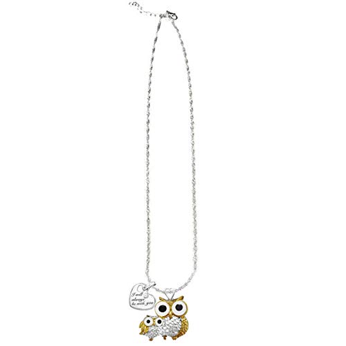 Stylish Women's Two-Tone Owl Pendant Necklace - Mother & Child Animal Love Design with Cute Lettering (Silver, Gold, One Size) | Perfect Gift for Mother's Day, Birthday & Everyday Wear