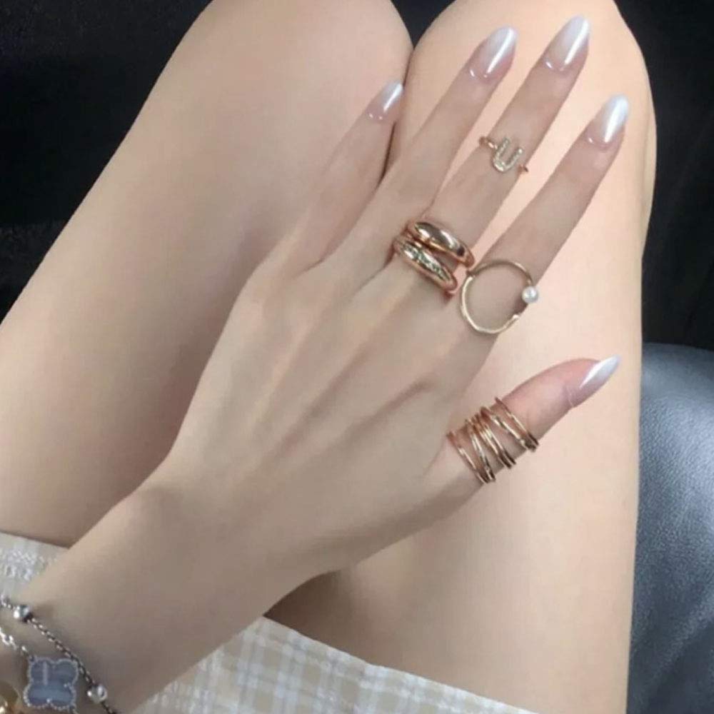 24Pcs Glossy White Gradient Medium Long Round Press On Fake Nails - Full Coverage Acrylic Nail Tips for Women | Perfect for Parties, Weddings & Everyday Wear