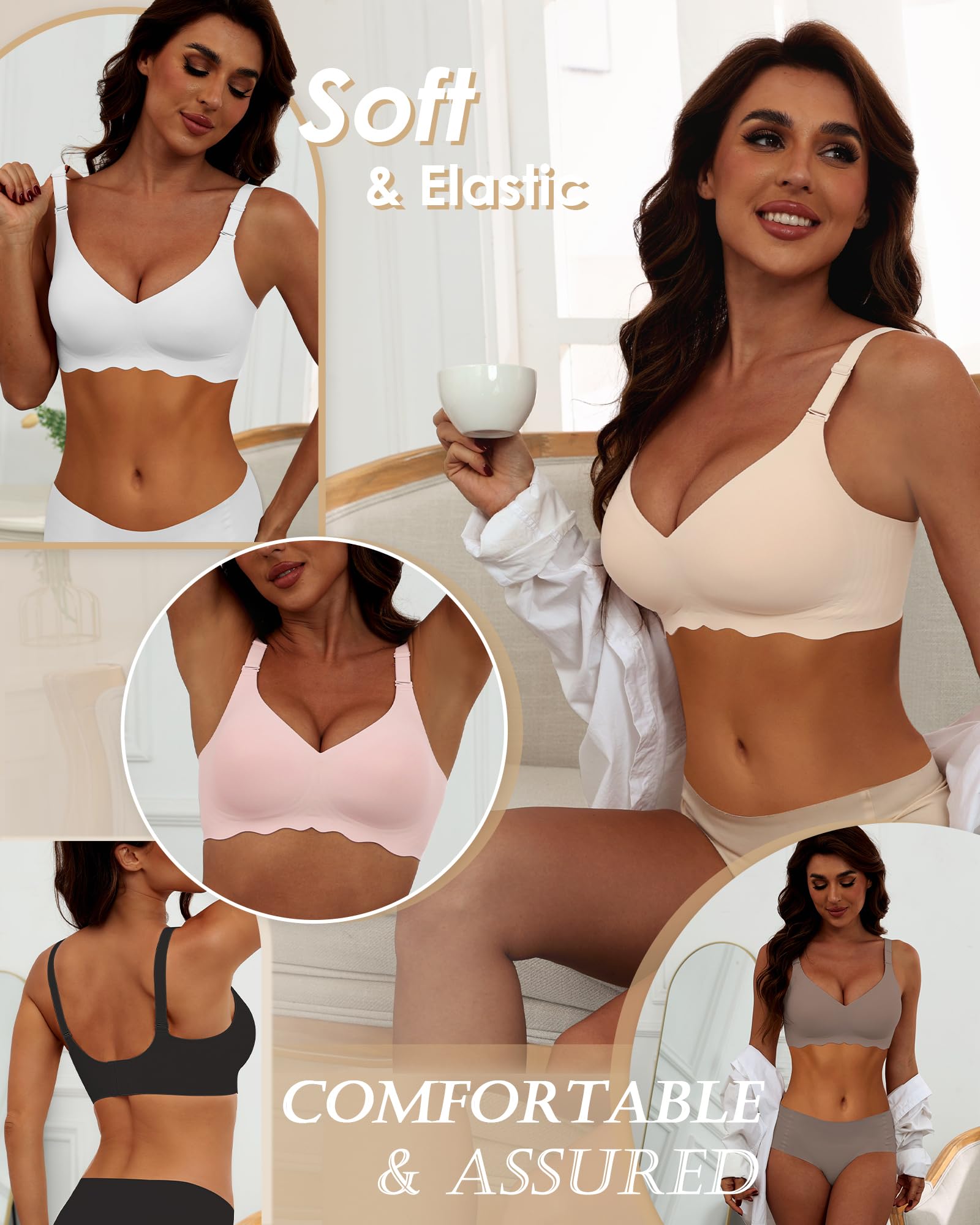 HORISUN Wireless T-Shirt Bra for Women - Seamless No-Show Full Coverage Comfort Bra - Perfect for Everyday Wear, Workouts & Layering Under Clothes