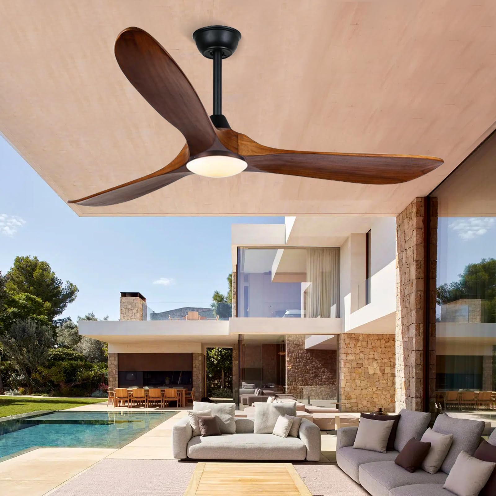 60 Inch Rustic Farmhouse Ceiling Fan with Light and Remote - 3 Blade Wood Outdoor Ceiling Fan, Damp Rated for Indoor/Outdoor Use - Perfect for Porch, Gazebo, Patio, and Living Room