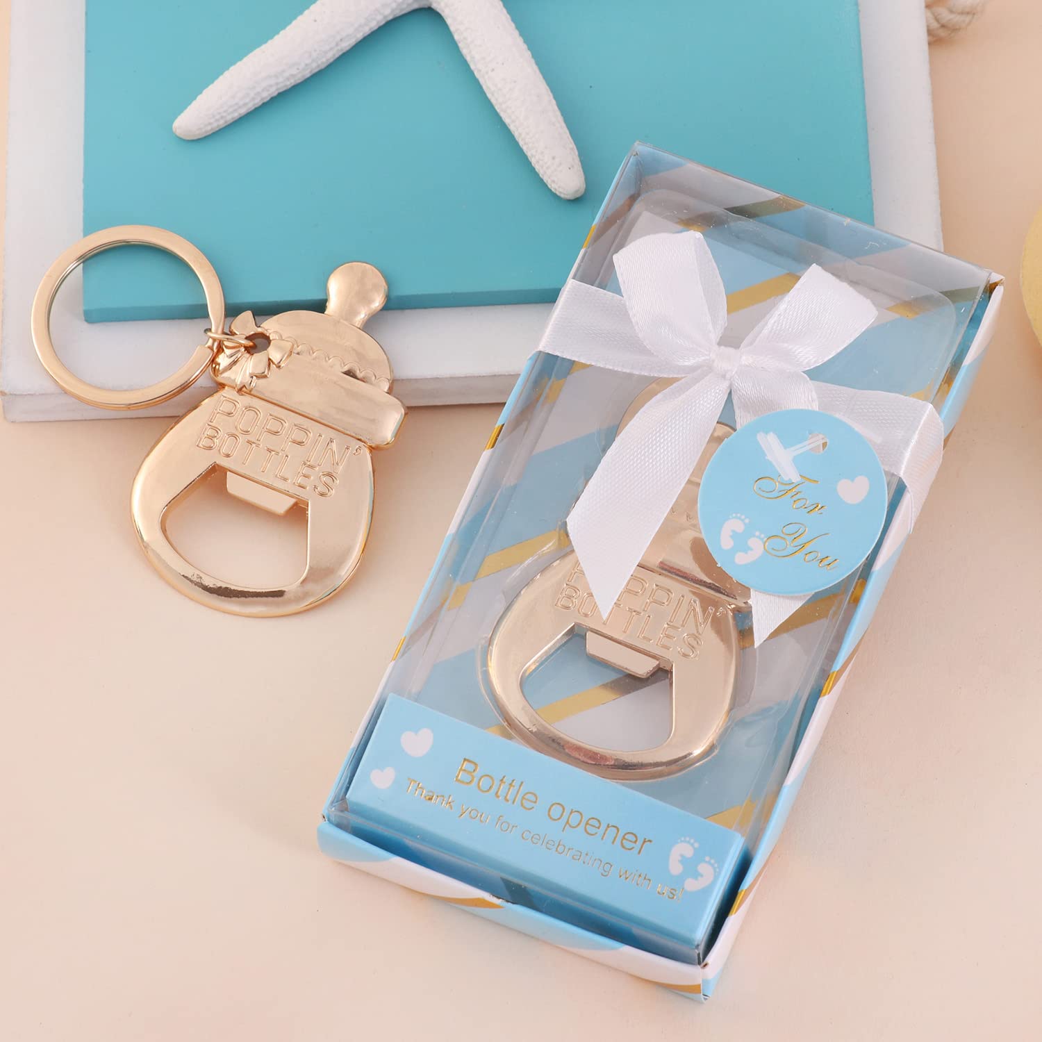 24 Pack Blue Bottle Opener Keychains - Perfect Baby Shower Favors for Boys, Unique Guest Souvenirs & Party Decorations - Ideal for Newborn Celebrations, Gender Reveals & Bridal Showers (Blue, 24 Count)
