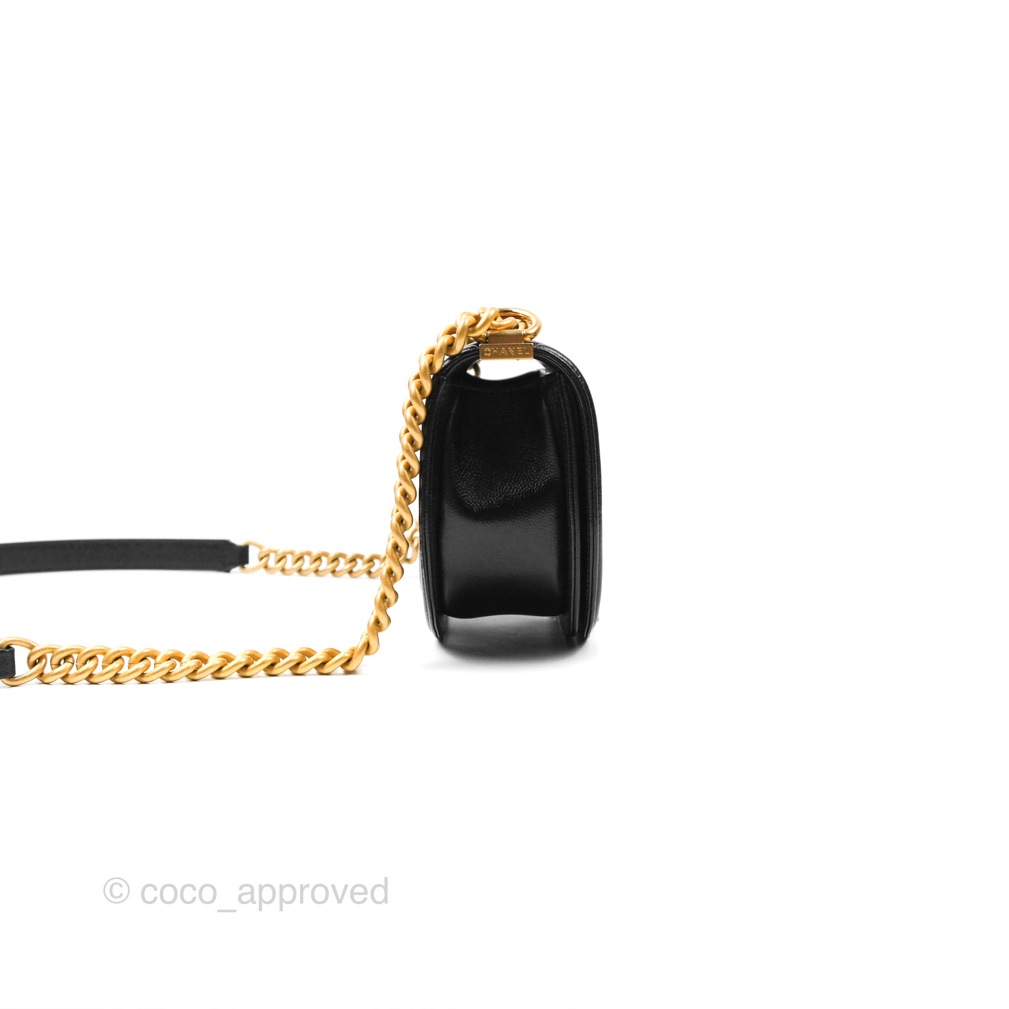 Chanel Boy Messenger Bag Black Caviar Leather with Aged Gold Hardware - Luxury Crossbody Bag for Women, Perfect for Work, Travel and Everyday Use