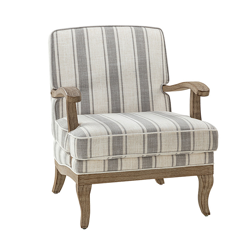 Randolph Romantic Upholstered Stripes Armchair with Solid Wood Armrests - Comfortable Living Room Accent Chair for Home Decor & Relaxation