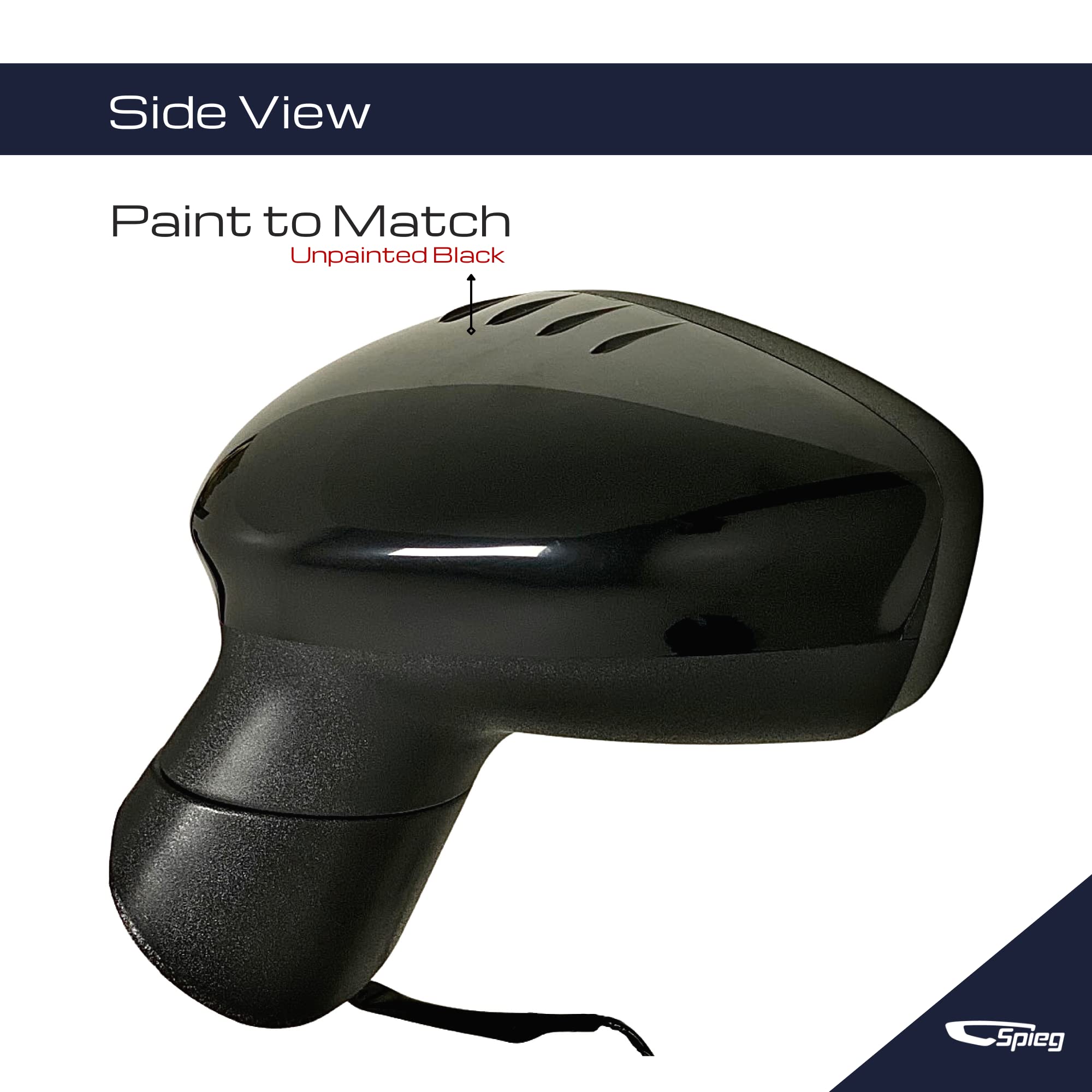 2011-2019 Ford Fiesta Driver Side Mirror Replacement - Left Power Adjustable Manual Folding Non-Heated Mirror Assembly with Spotter Glass (Paintable Black, 3-Pin Connector) | Perfect for Parking Assistance & Blind Spot Visibility