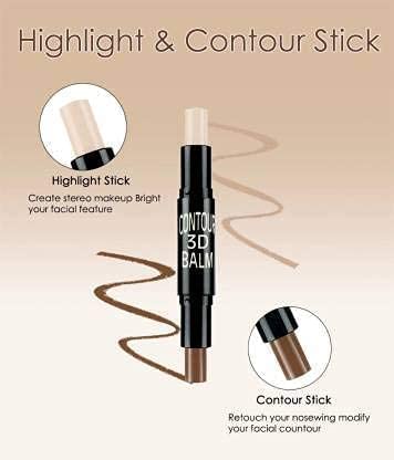BELLAS Women's & Girl's 3D Contour Stick, Matte Fixer & Illuminating Waterproof Makeup Primer Set (150ml) with 2 Pink Beauty Blenders - 6-Piece Kit for Flawless Face Contouring & All-Day Wear