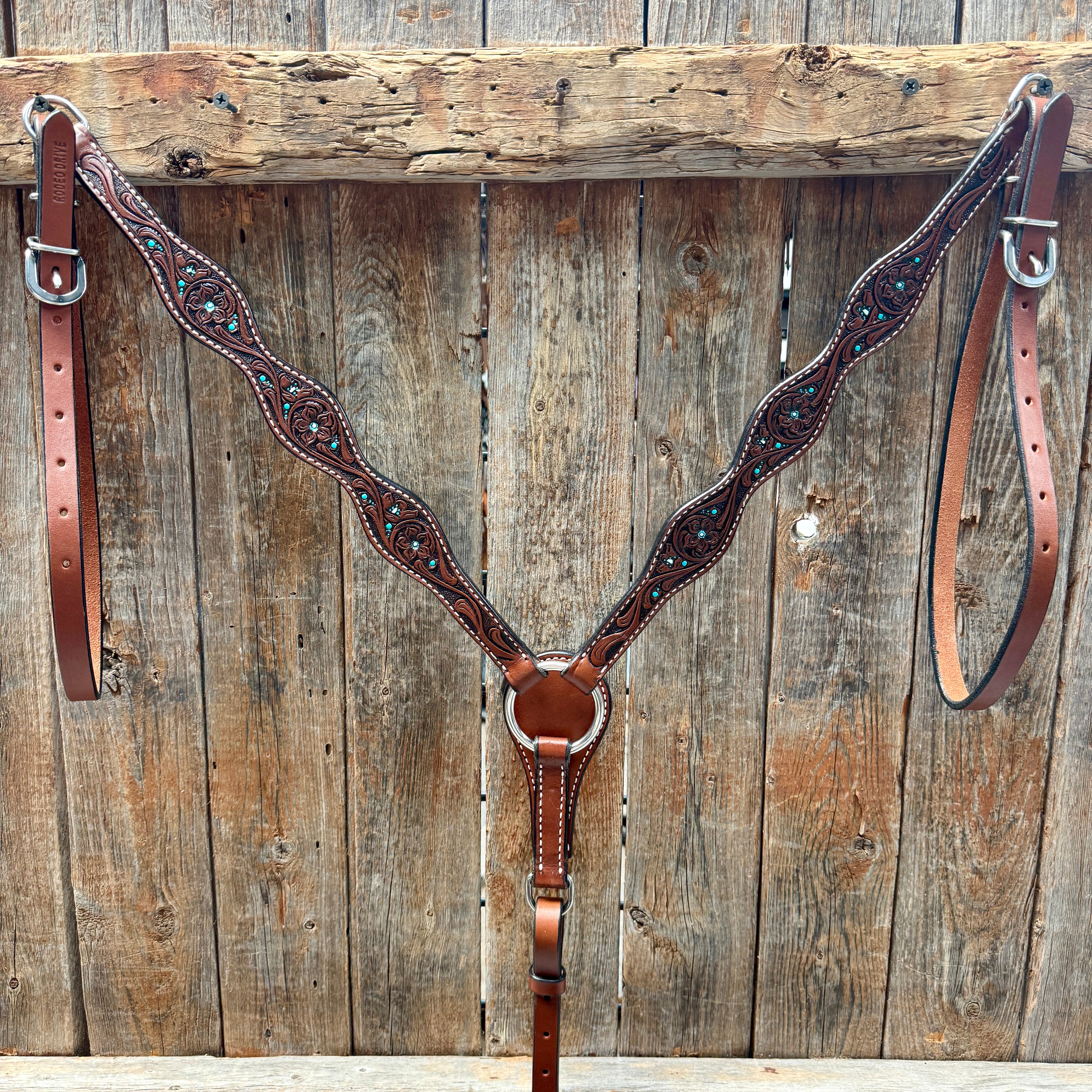 Medium Oil Floral and Teal Dot Breastcollar for Horses - Western Riding Accessory #56258M - Perfect for Trail Rides, Shows, and Equestrian Events