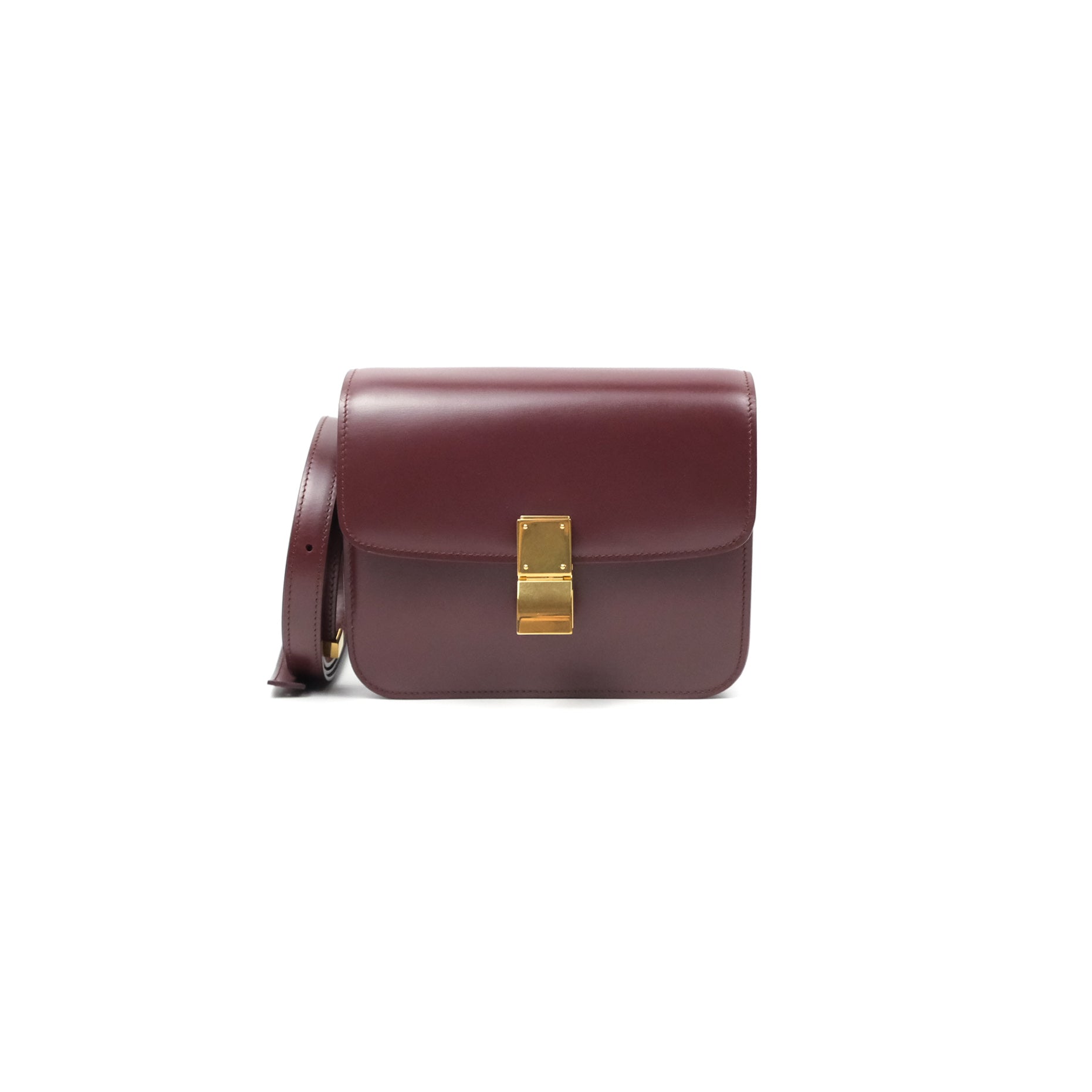Celine Teen Classic Box Flap Bag in Burgundy Calfskin Leather - Perfect for Work, Travel & Everyday Elegance