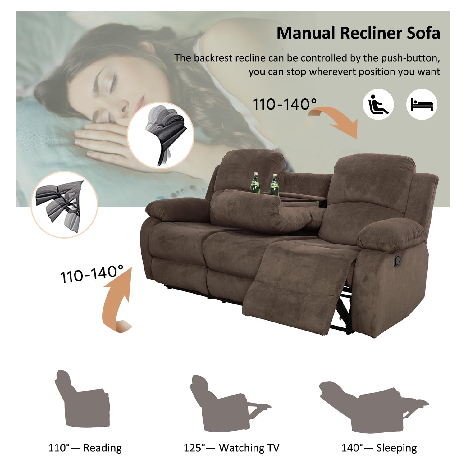 Ainehome 3-Piece Corduroy Recliner Sofa Set with Storage | Modern Taupe Brown Living Room Furniture | Comfortable Sectional Couch for Office, Lounge & Small Spaces