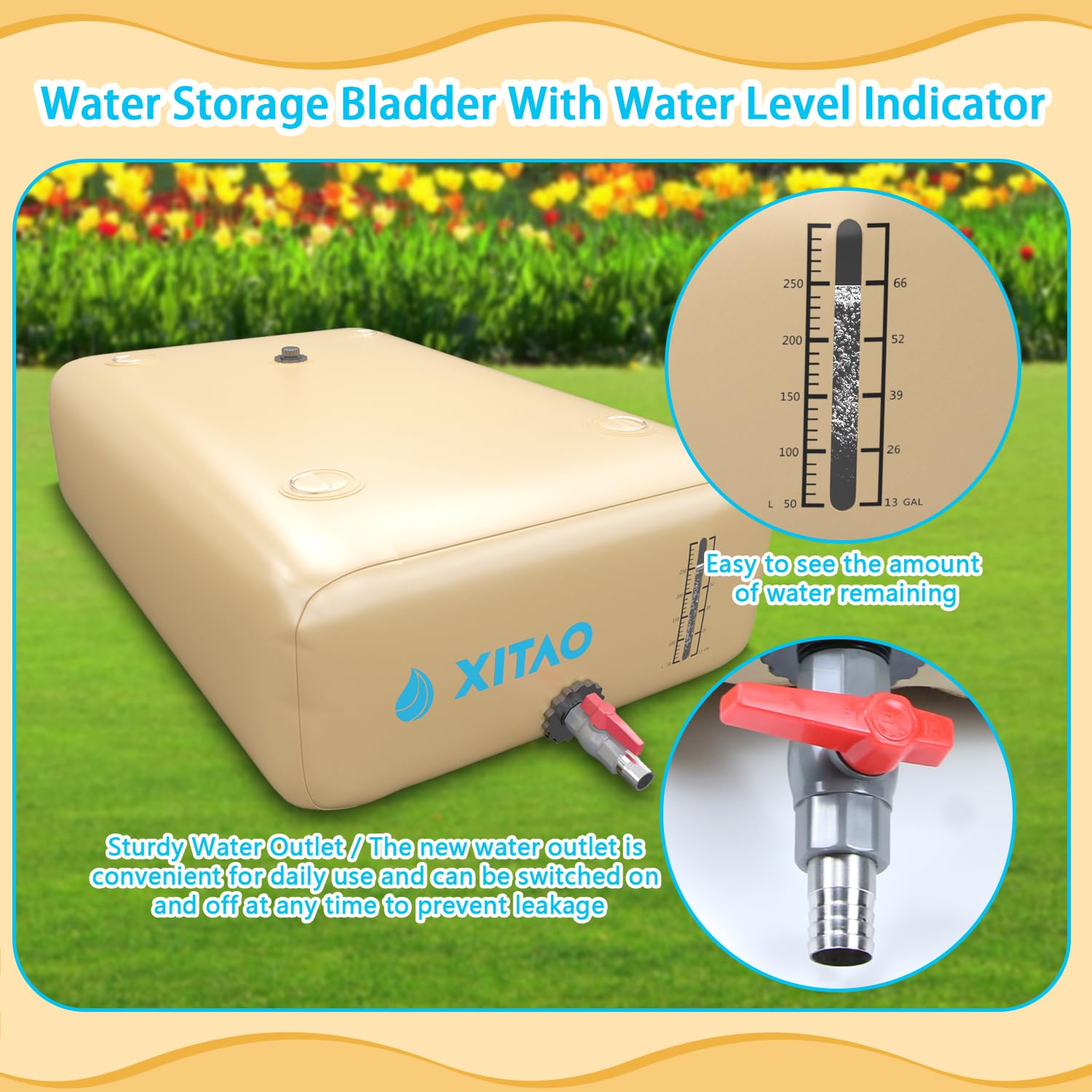 XITAO 264 Gallon (1000L) Portable Water Storage Bladder with Water Level Indicator - Large Capacity Foldable Emergency Water Tank for RV Camping, Fire Prevention, Irrigation & Outdoor Use