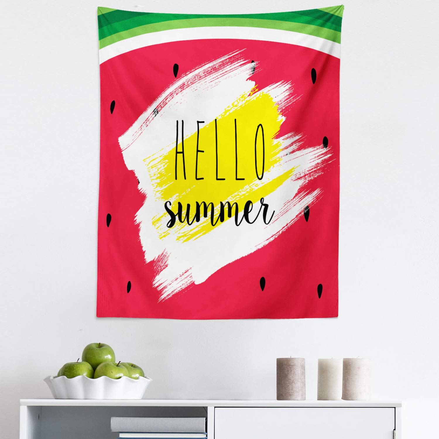 Ambesonne Watermelon Tapestry - Colorful Brushstroke Wall Art Decor for Bedroom, Living Room, Dorm - 23x28 Inch Summer Home Decor - Perfect for Beach House, Boho Room & Outdoor Picnic Backdrop