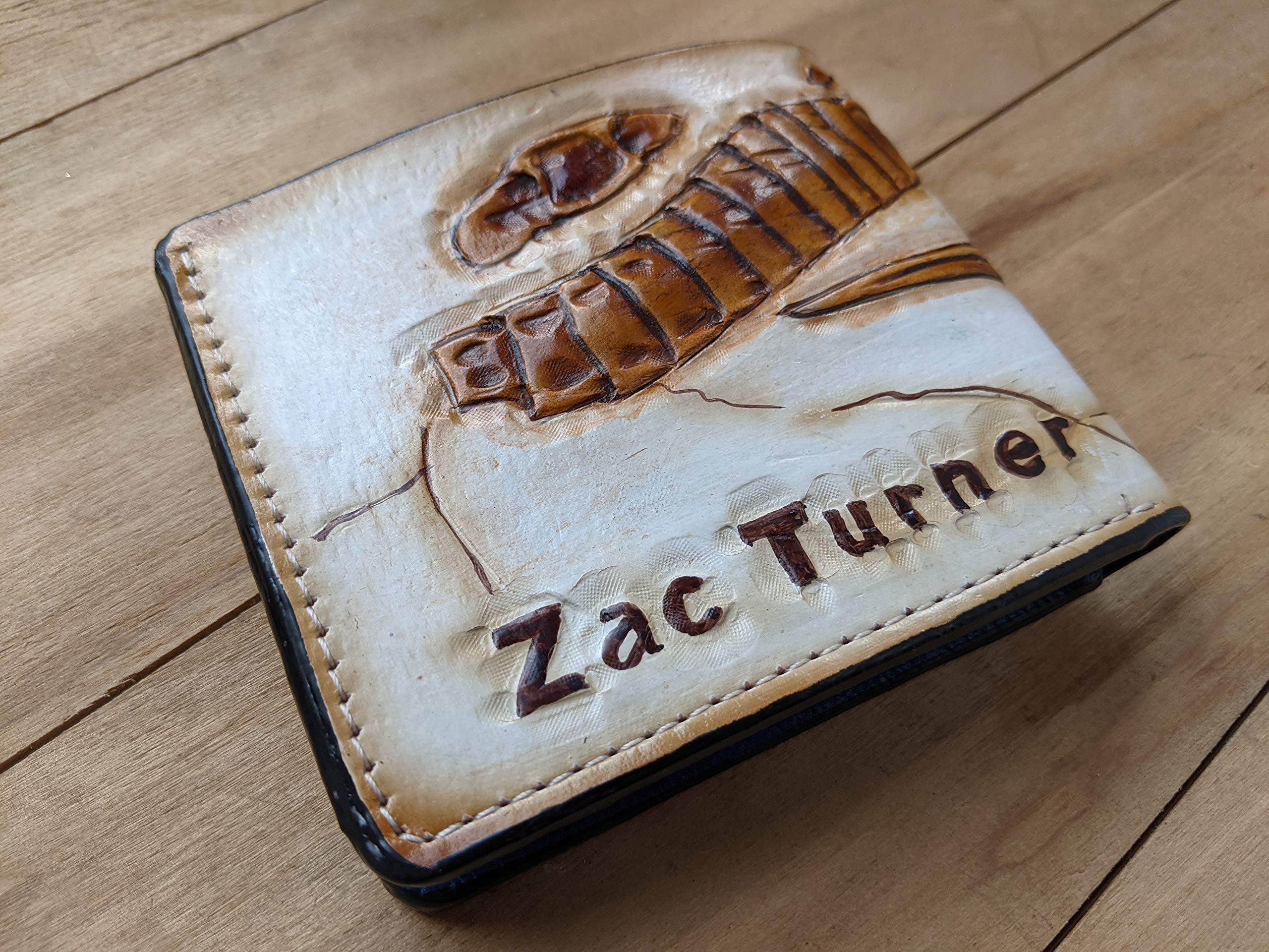 Handmade 3D Genuine Leather Wallet for Men - Custom Carved & Painted Eurypterid Sea Scorpion Design with Iron Pyrite Fossil Accents - Unique Personalized Gift for Dad, Husband, Boyfriend - Perfect for Daily Use, Travel & Special Occasions