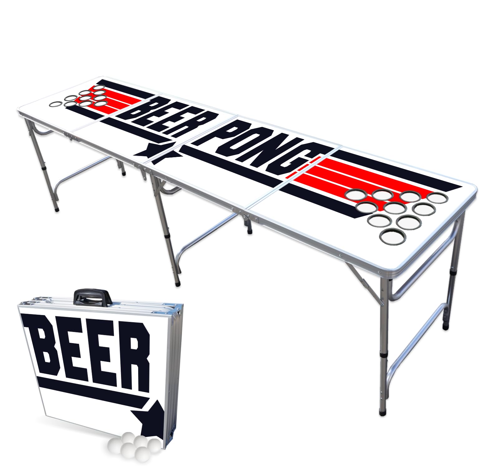 PARTYPONG Standard 8-Foot Folding Beer Pong Table with Cup Holes - Premium Top Pong Edition for Outdoor Parties, Tailgating & College Events