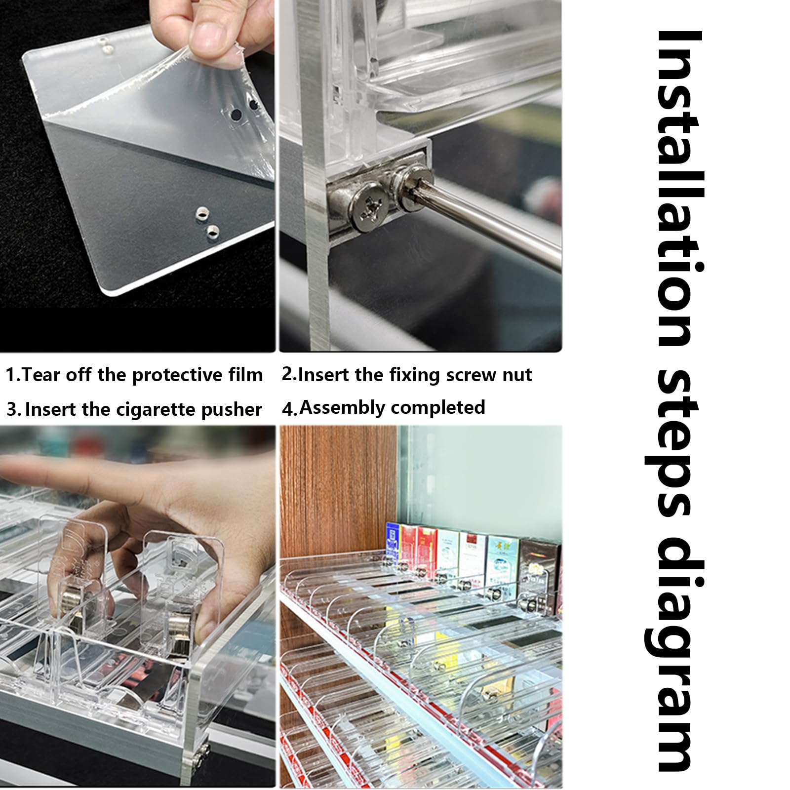 5-Tier Wall Mounted Clear Acrylic Cigarette Display Rack - 14 Column Auto-Pusher Shelf for Retail Stores & Smoke Shops | Convenient Cigarette Organization & Merchandising Solution
