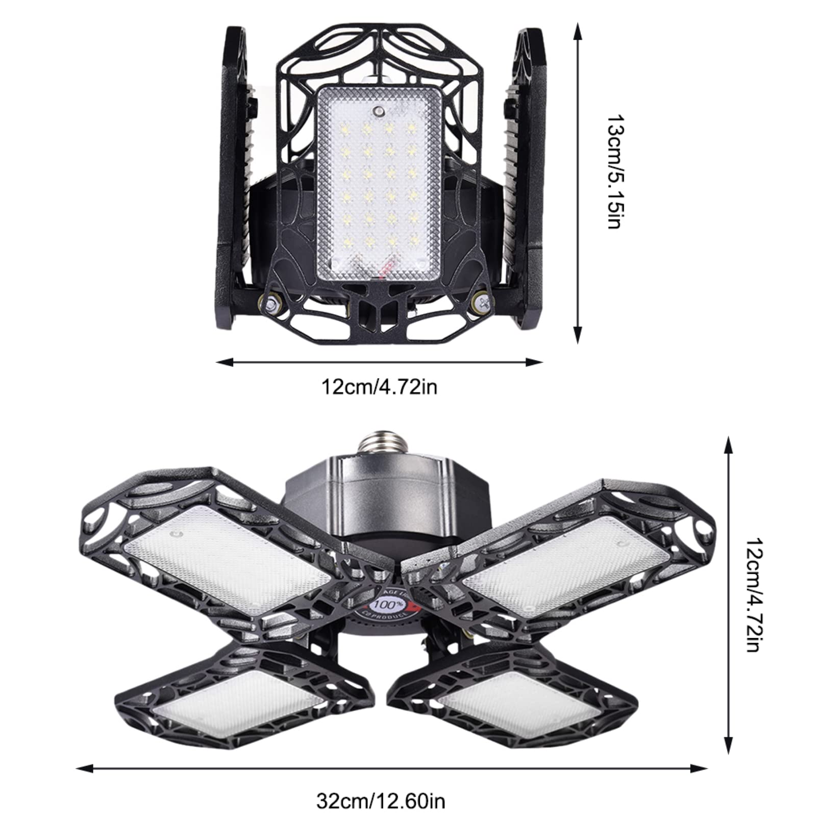 120 LED Garage Light with Radar Motion Sensor - Foldable & Adjustable 4-Panel Shop Light, 12000LM 6500K Cool White, 85-265V for Warehouse, Workshop, Basement - Energy Saving Ceiling Lighting Solution (1 Pack)