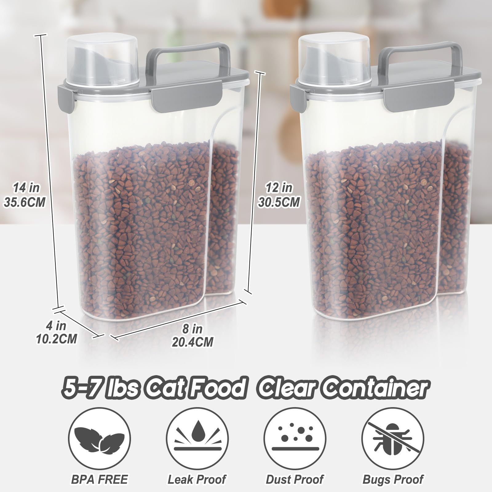 10Lbs Airtight Cat & Dog Food Storage Container with Upgraded Large Nozzle - BPA-Free Pet Food Storage for Rice, Grains, Flour & Treats - 2 Pack Grey - Perfect for Kitchen Pantry & Pet Food Organization