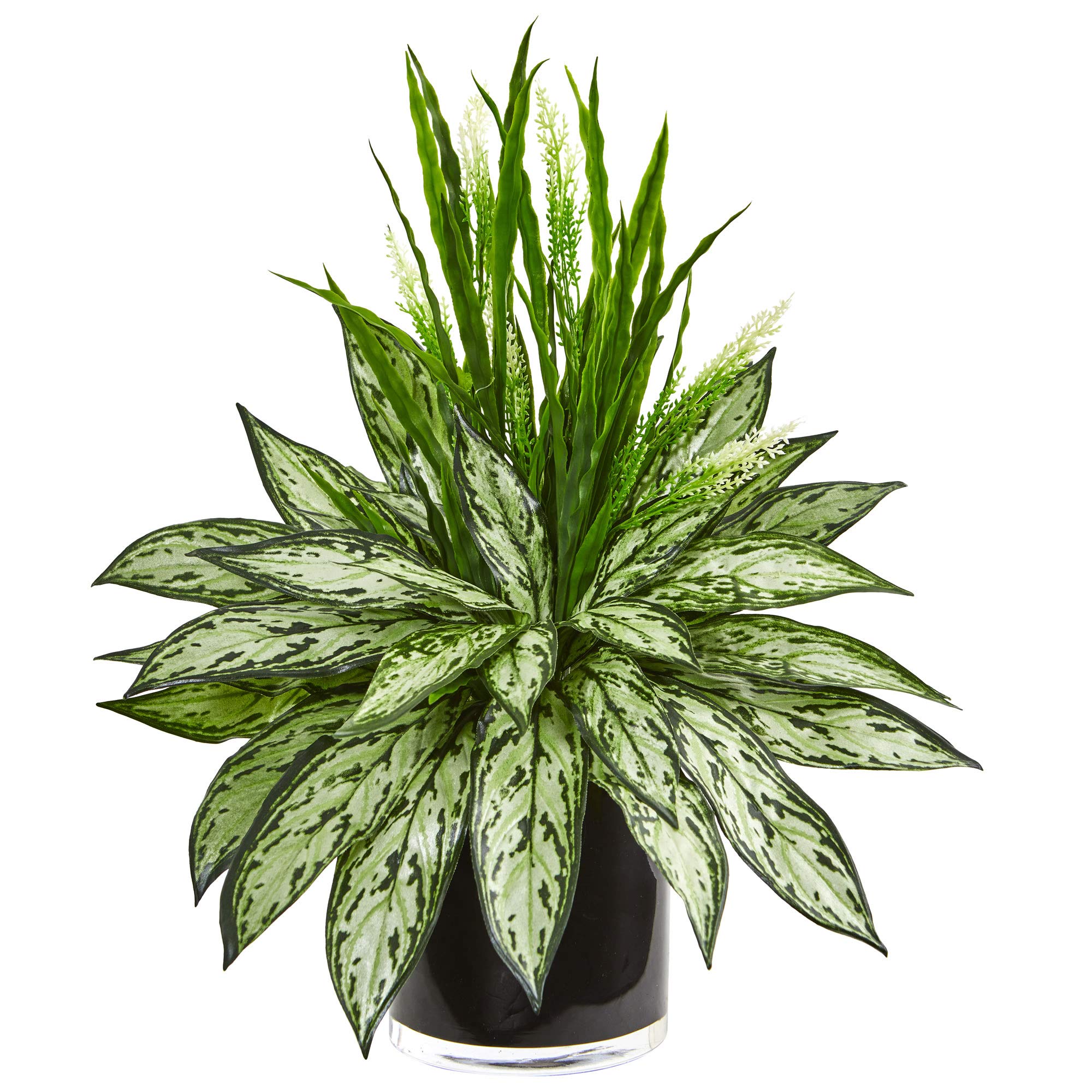 Nearly Natural Silver Queen Artificial Plant with Grass in Black Vase - Perfect for Home Office Decor, Living Room Centerpiece, and Indoor Greenery Enhancement