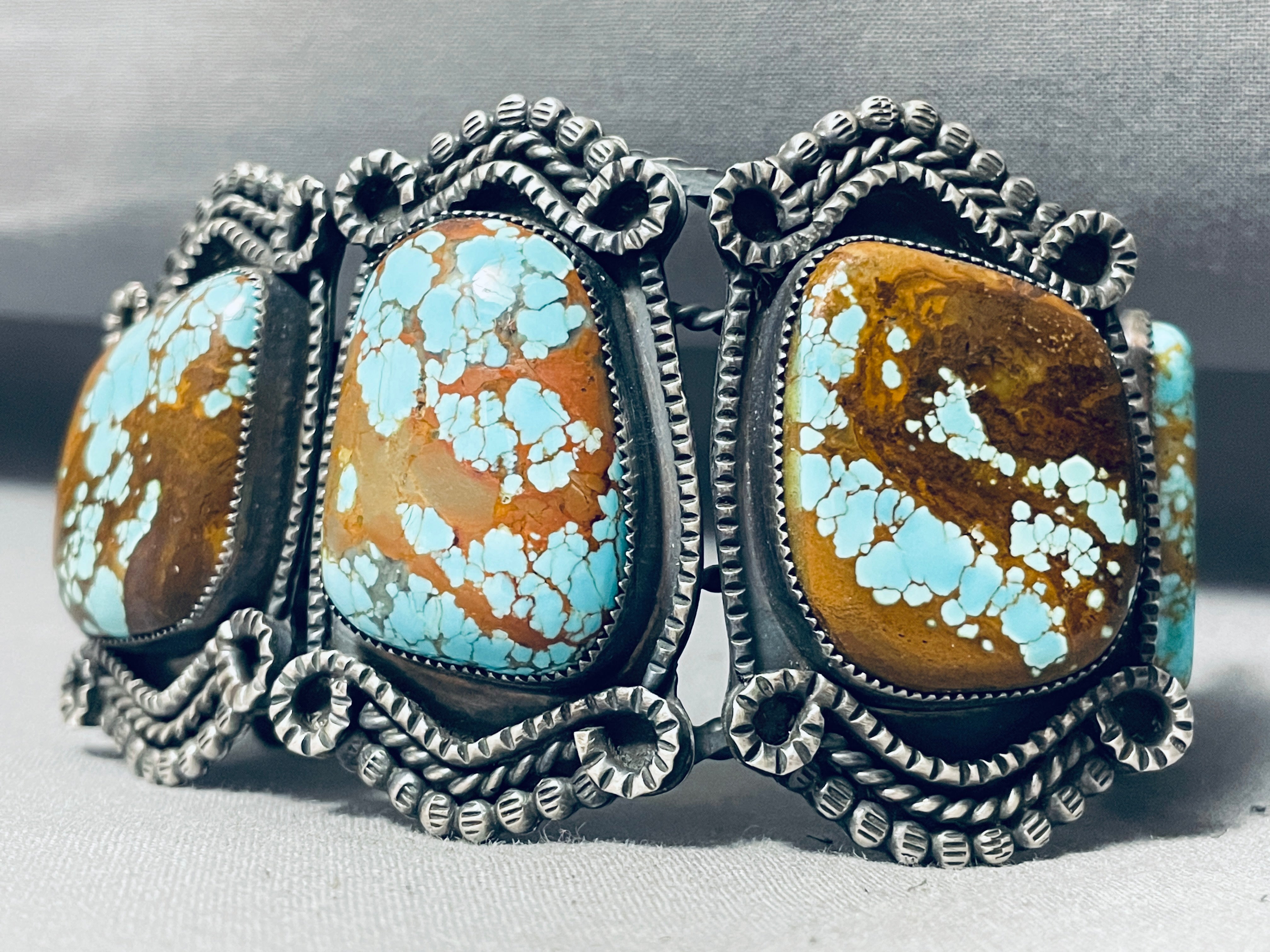 127 Grams Heavy Native American Navajo #8 Turquoise Sterling Silver Bracelet Cuff