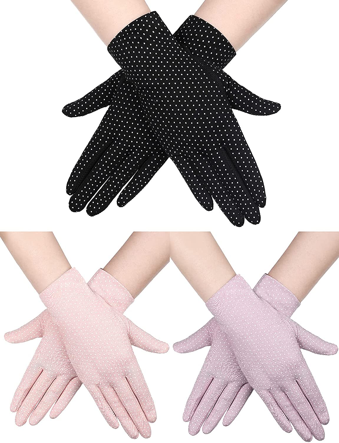 Bestmaple 3 Pairs Women's Sun Protective Gloves - UPF 50+ UV Blocking, Touchscreen Compatible, Breathable for Summer Driving, Cycling & Outdoor Activities (Black, Purple, Light Pink) - Perfect for Gardening, Hiking and Daily Sun Protection