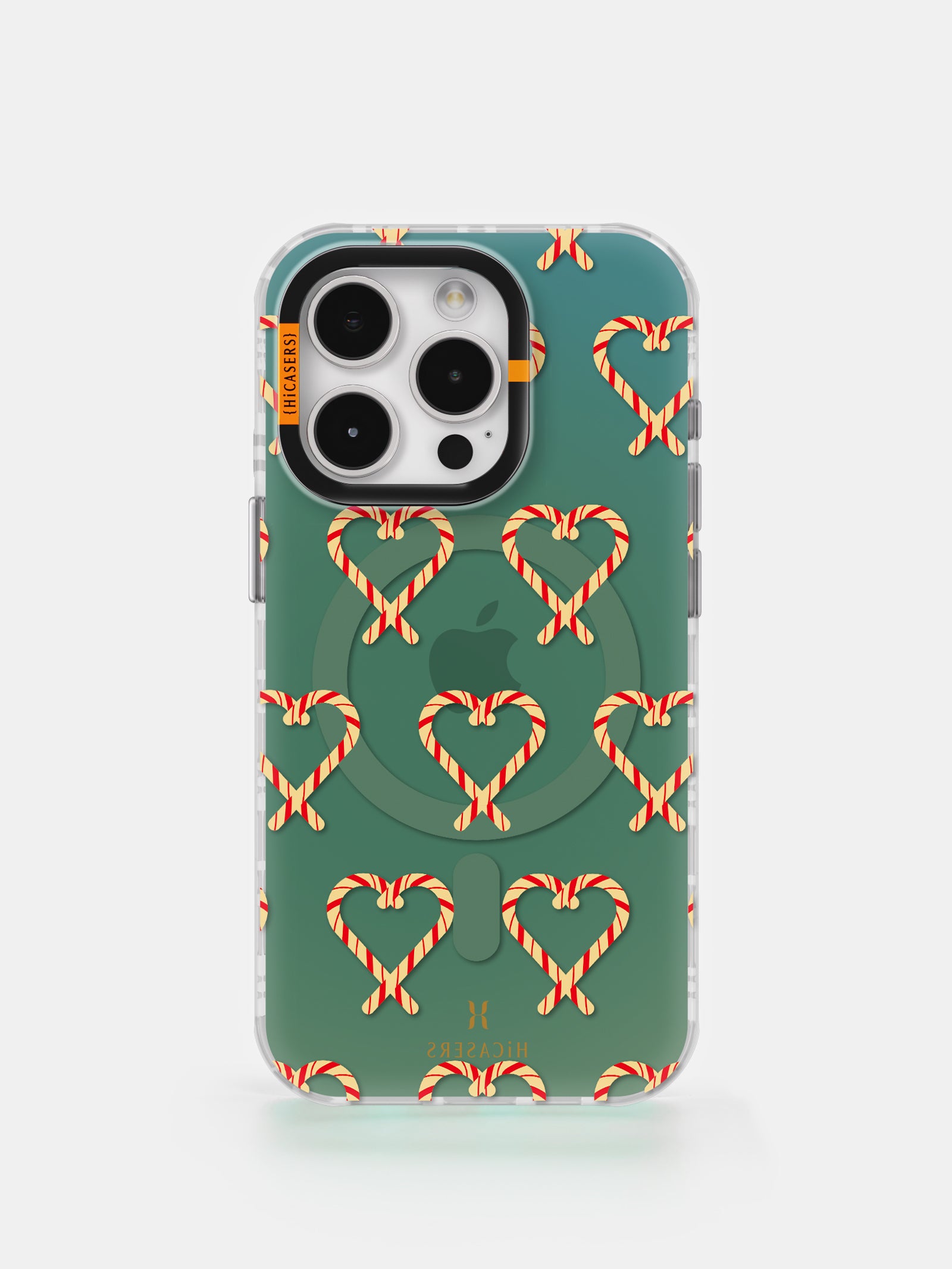 Heart Shaped Candy Cane Iridescent Phone Case - Green | Holiday Gift, Christmas Accessory for iPhone & Samsung