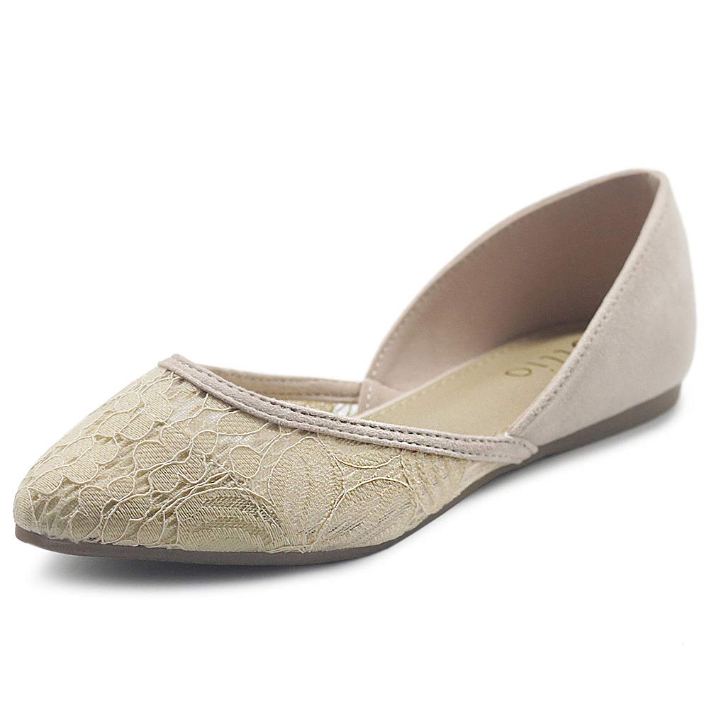 Ollio Women's Ballet Flats - Breathable Faux Suede & Floral Mesh Lace Pointed Toe Shoes for Women | Comfortable Slip-On Flats for Work, Office, Wedding & Casual Outfits