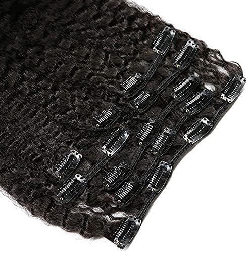 30 Inch Long Kinky Straight Clip-in Human Hair Extensions - 100% Brazilian Remy Hair, Natural Black Color, Coarse Italian Yaki Texture - 100-150g Full Head Weft (Perfect for Parties, Weddings & Daily Styling)