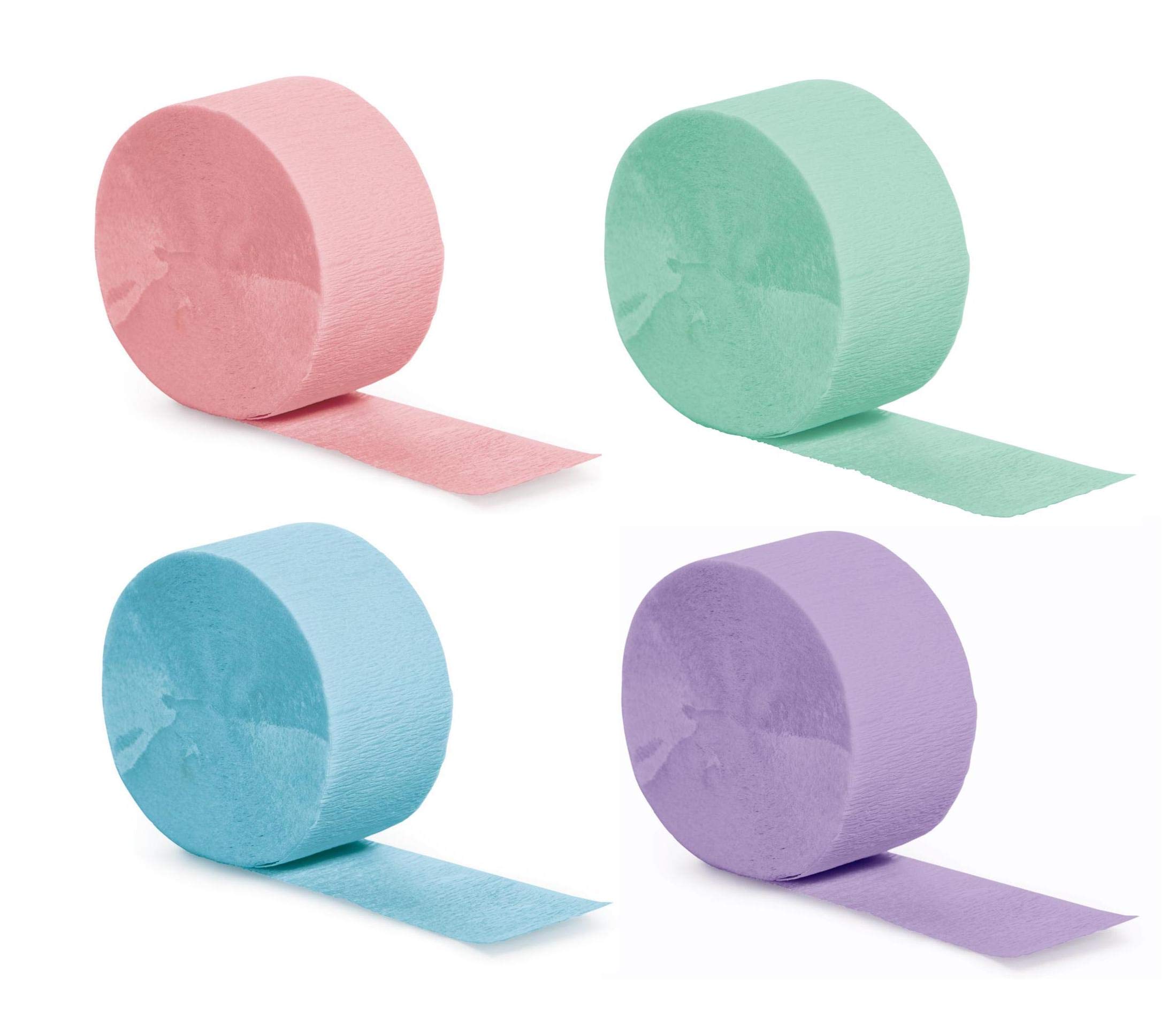 Pastel Rainbow Crepe Paper Streamers - 4 Pack Colorful Party Decorations for Birthday, Baby Shower, Wedding & Festive Events
