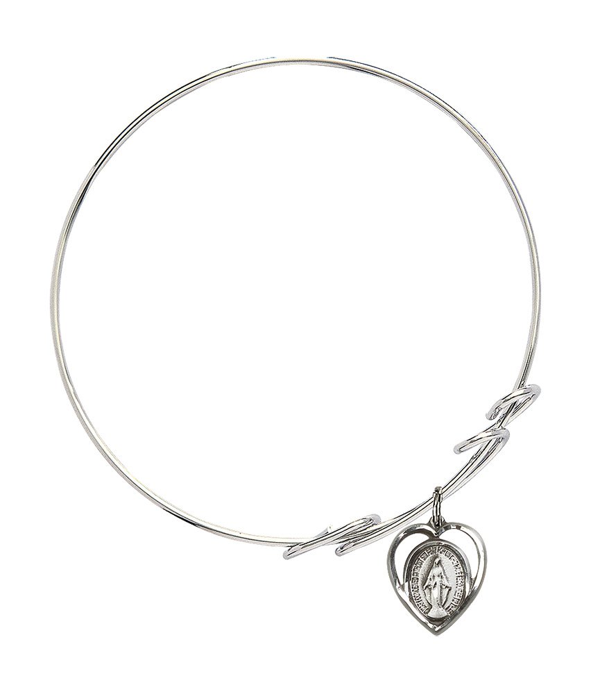 Sterling Silver Round Double Loop Bangle Bracelet with Miraculous Medal - Elegant Religious Jewelry for Women, Perfect for Church, Gifts & Everyday Wear