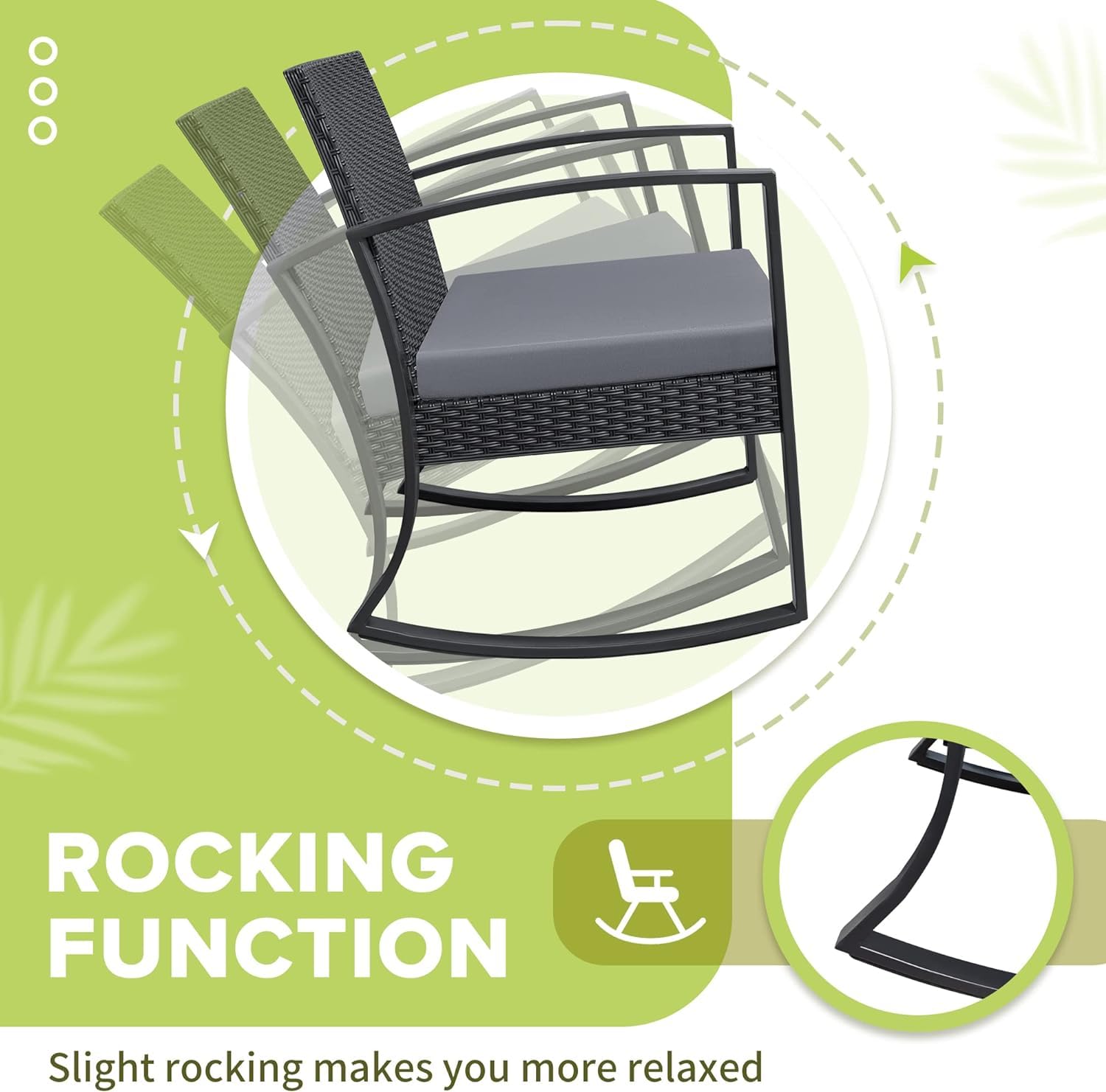 Homall 3-Piece Outdoor Patio Furniture Set - Resin Bistro Table & Rocking Chairs with Cushions for Porch, Poolside, Balcony, Yard (Grey) - Perfect for Relaxing, Entertaining & Outdoor Dining