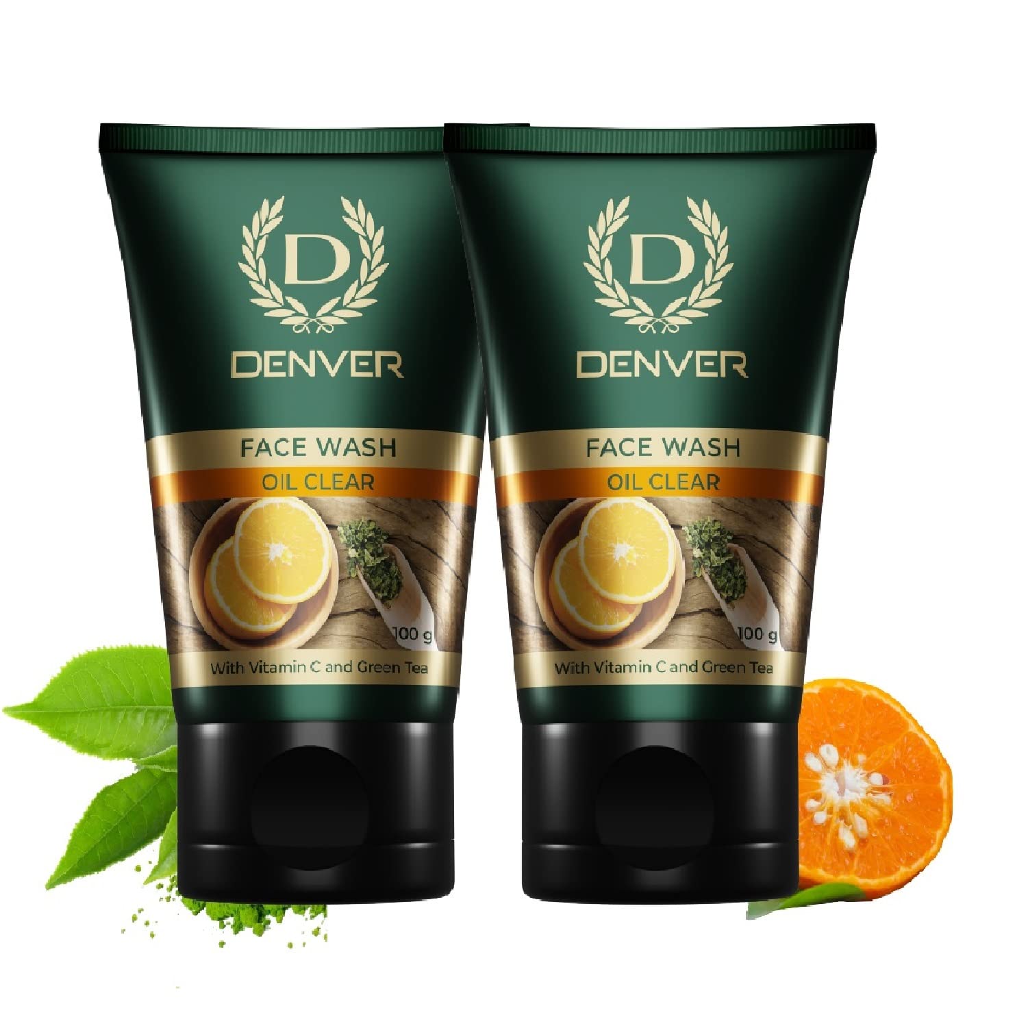 DENVER Oil Clear Face Wash - 100GM Each (Pack of 2) | Vitamin C & Green Tea Infused Oil Control Cleansing Gel for Men | Oily & Combination Skin Care | Deep Cleansing & Pore Minimizing | Perfect for Daily Face Wash Routine & Post-Workout Skincare